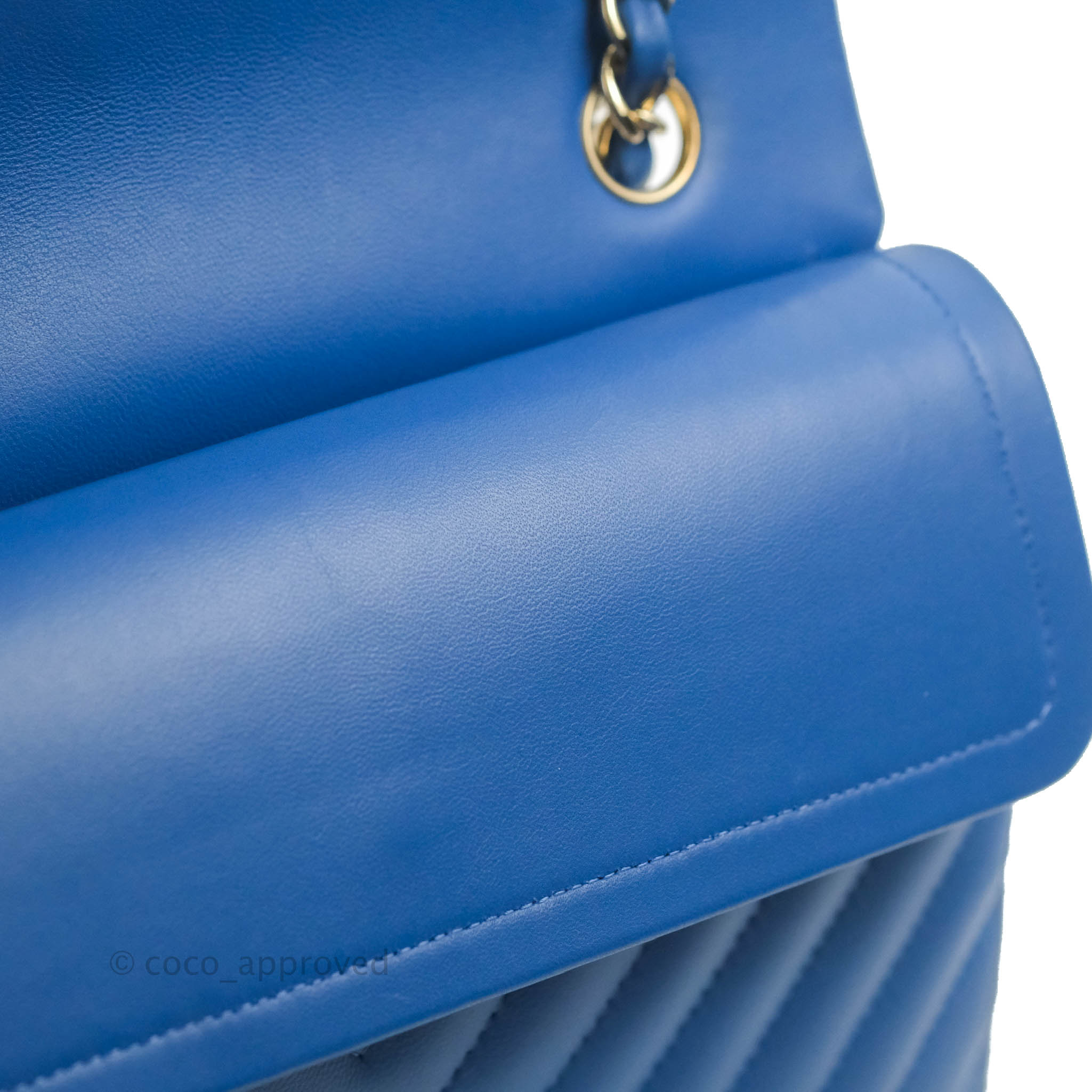 Chanel Classic Chevron Small Double Flap Bag in Blue Lambskin Leather with Gold Hardware - Luxury Crossbody Purse for Women, Perfect for Evening Events & Date Nights