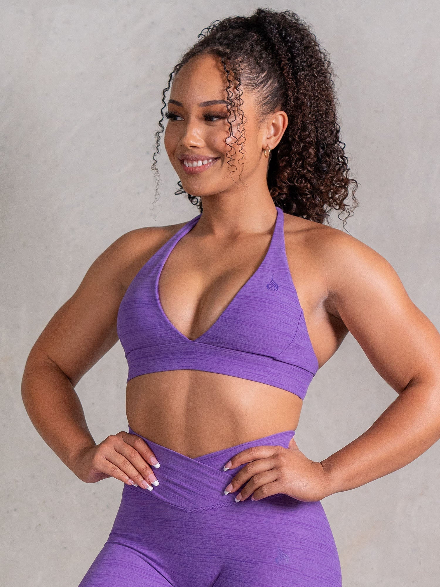 Icon V Neck Sports Bra for Women - Breathable & Supportive Workout Top - Violet Marl - Perfect for Yoga, Running & Gym