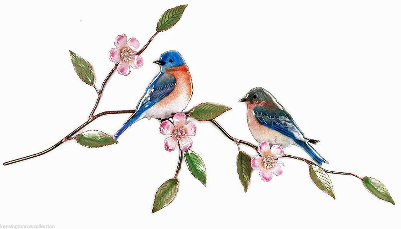 Bluebirds and Rose Blossoms Metal Wall Sculpture - Handmade Wall Art Decor for Living Room, Bedroom & Office - Modern Home Decoration