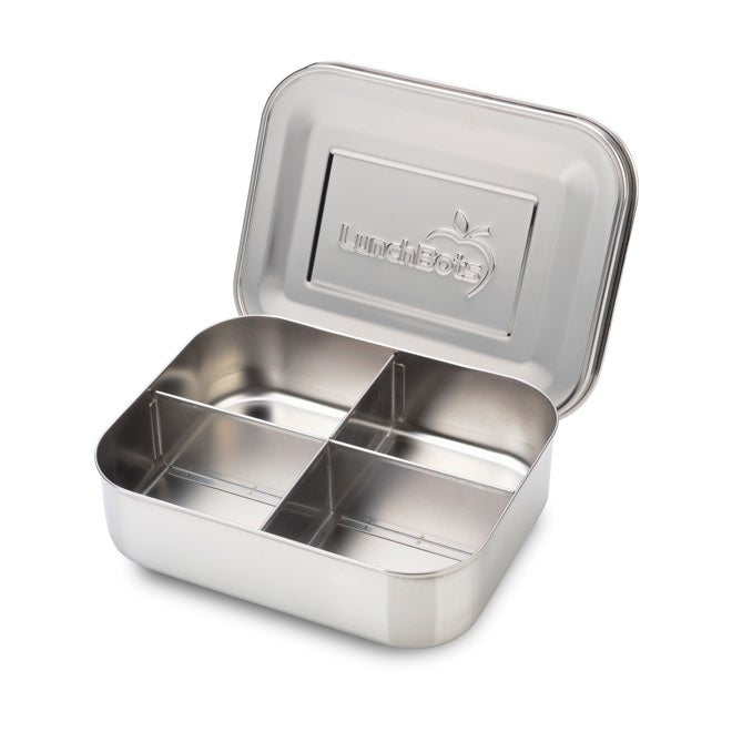LunchBots Medium Quad Stainless Steel Bento Box - Eco-Friendly Food Container for Adults & Kids - Perfect for School, Work, Picnics & Meal Prep