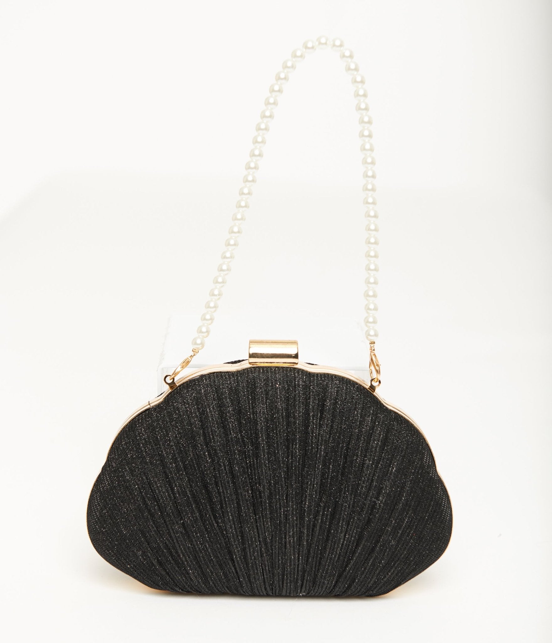 Vintage 1950s Black Sparkle Scallop Handbag - Retro Evening Clutch Purse for Women | Perfect for Cocktail Parties, Date Nights & Special Occasions