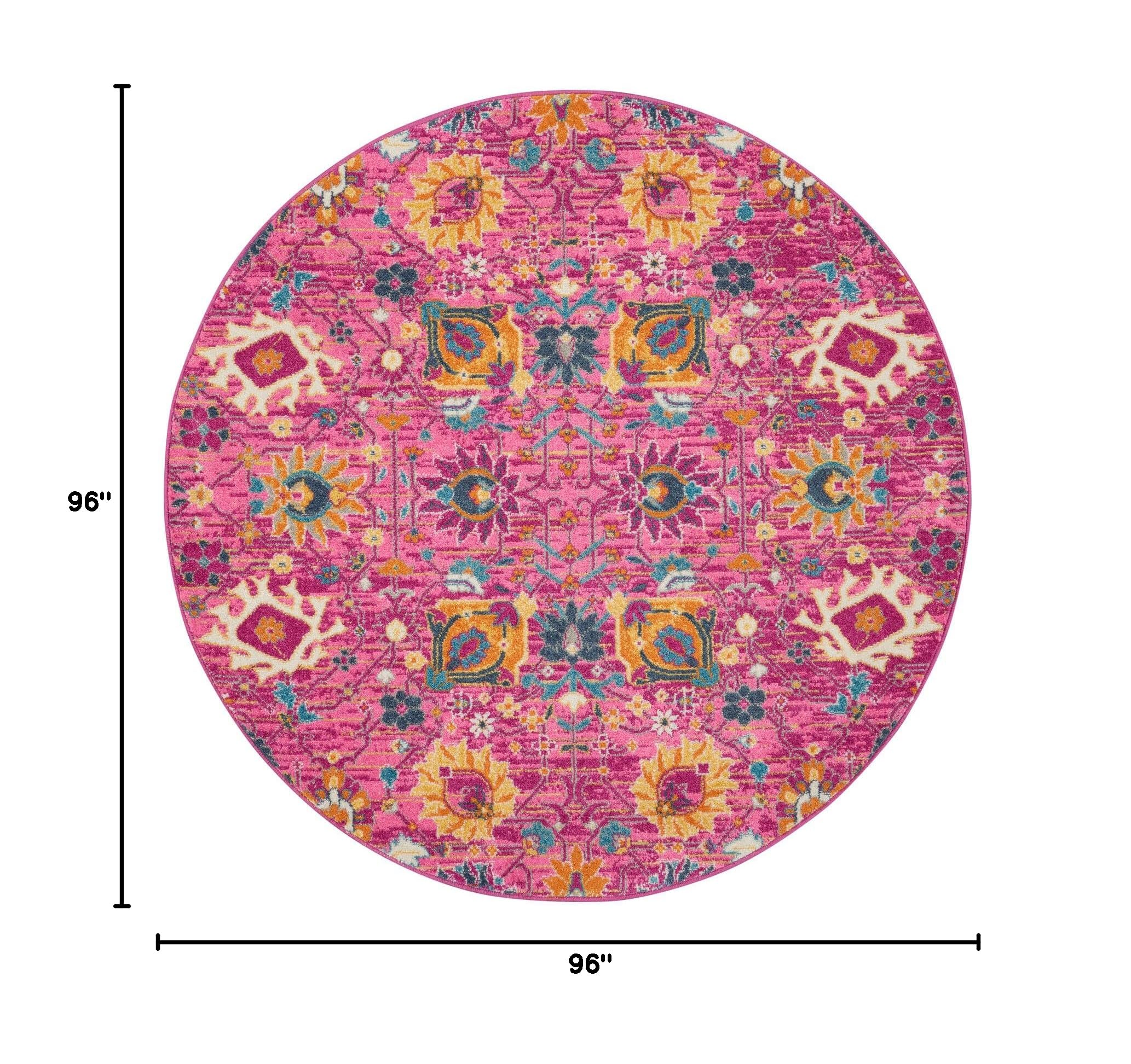 Nourison Passion Fuchsia 8' Round Area Rug - Boho Moroccan Style for Bedroom, Living Room, Dining Room & Kitchen - Easy to Clean & Non-Shedding - Perfect for Boho Chic Decor, Cozy Home & High Traffic Areas (8' Round)