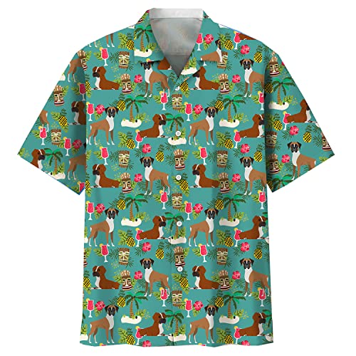 Stylish Men's Hawaiian Shirts - Dog Breed & Tiki Aloha Print Short Sleeve Button Down Shirts for Casual Wear, Beach Parties & Summer Vacations