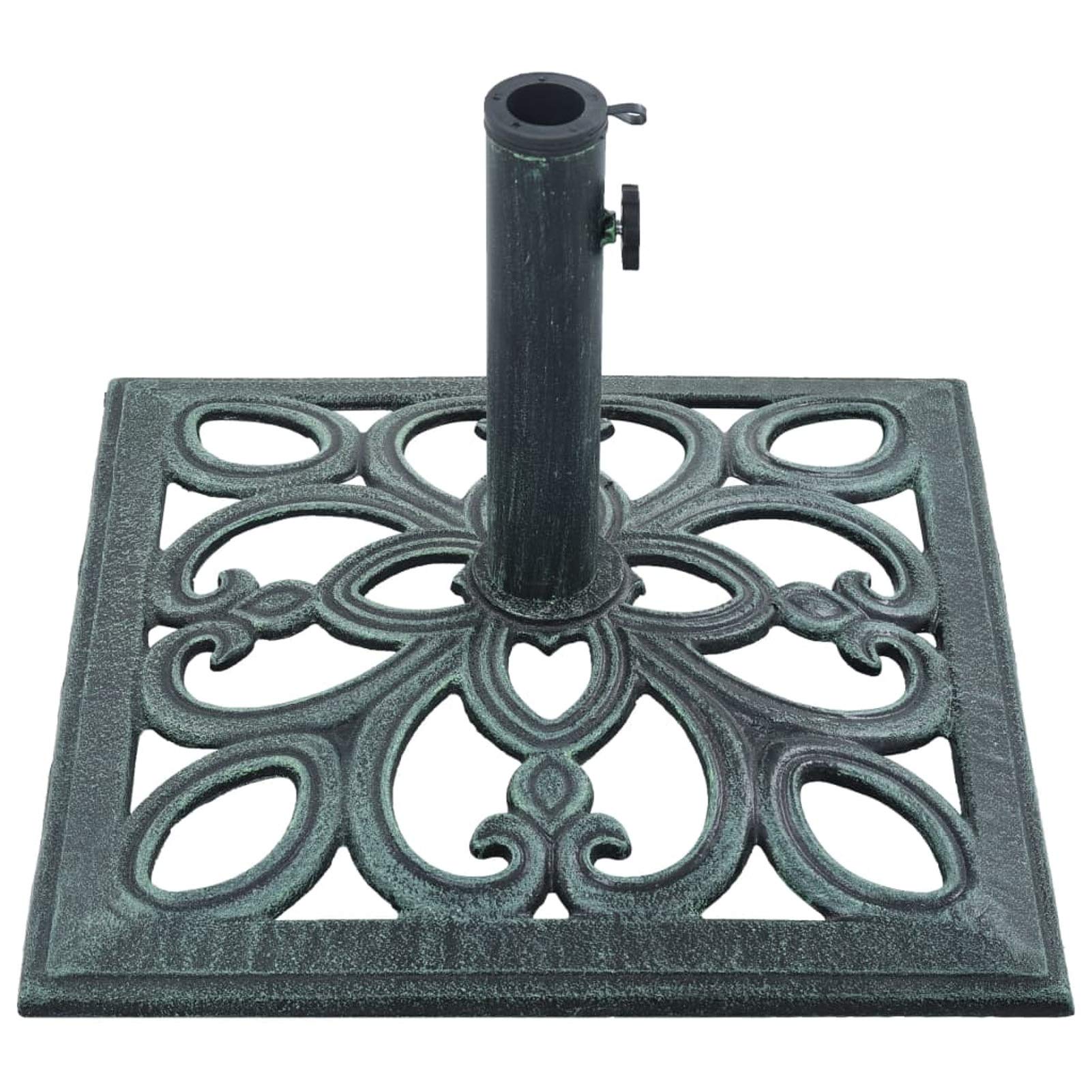 Heavy Duty Cast Iron Square Umbrella Base - 19.3 Inch Garden Parasol Holder with Floral Pattern & Adapter for Outdoor, Patio, Lawn, Beach (Perfect for Sun Shade, Poolside, Backyard, Deck & Outdoor Furniture)