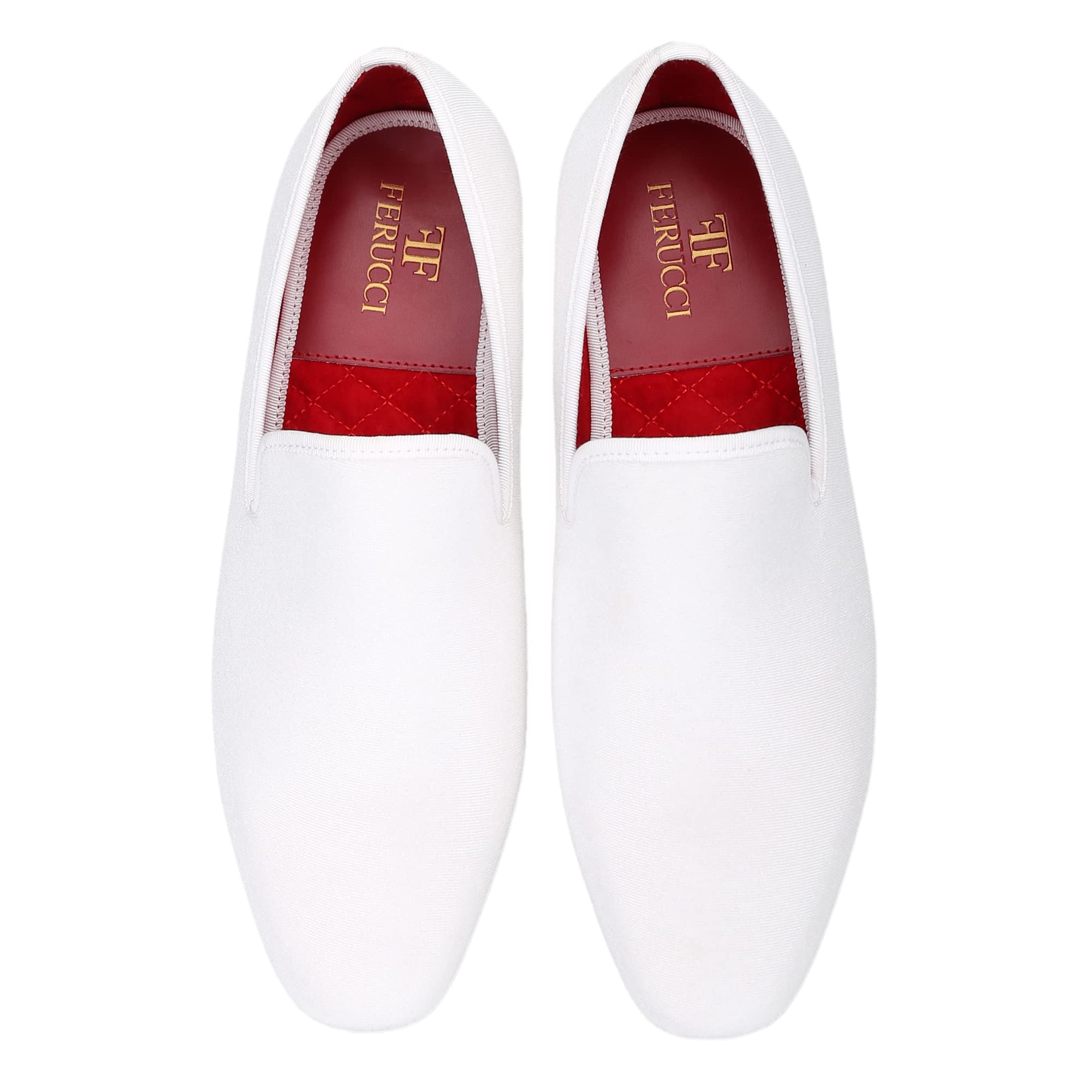 FERUCCI Men's Plain White Velvet Square Toe Loafers - Comfortable Slippers for Wedding, Prom & Casual Wear | Soft Indoor/Outdoor House Shoes for Relaxation & Special Occasions