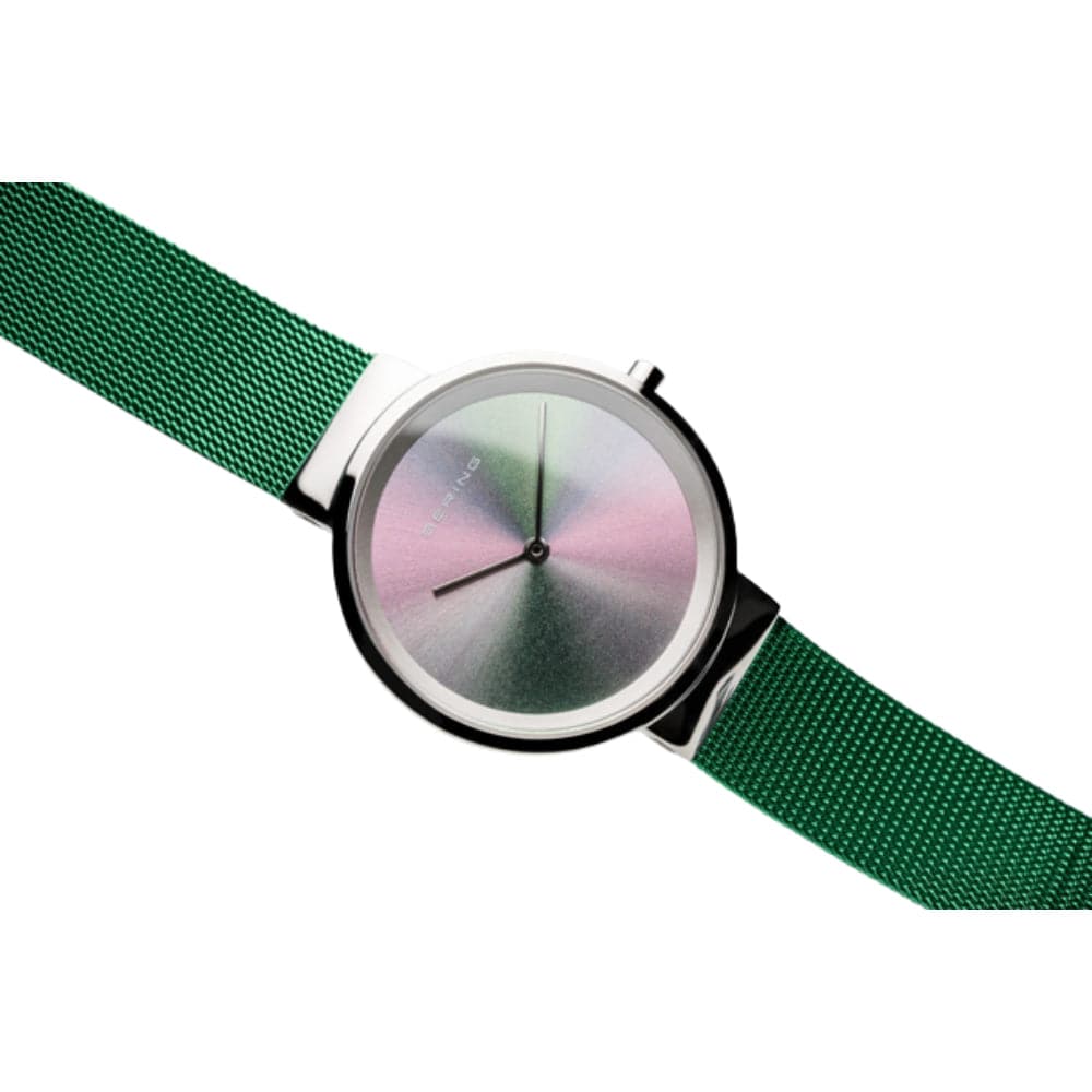 BERING 10X31 Anniversary Green Stainless Steel Mesh Women's Watch - Elegant Timepiece for Everyday Wear, Office & Special Occasions