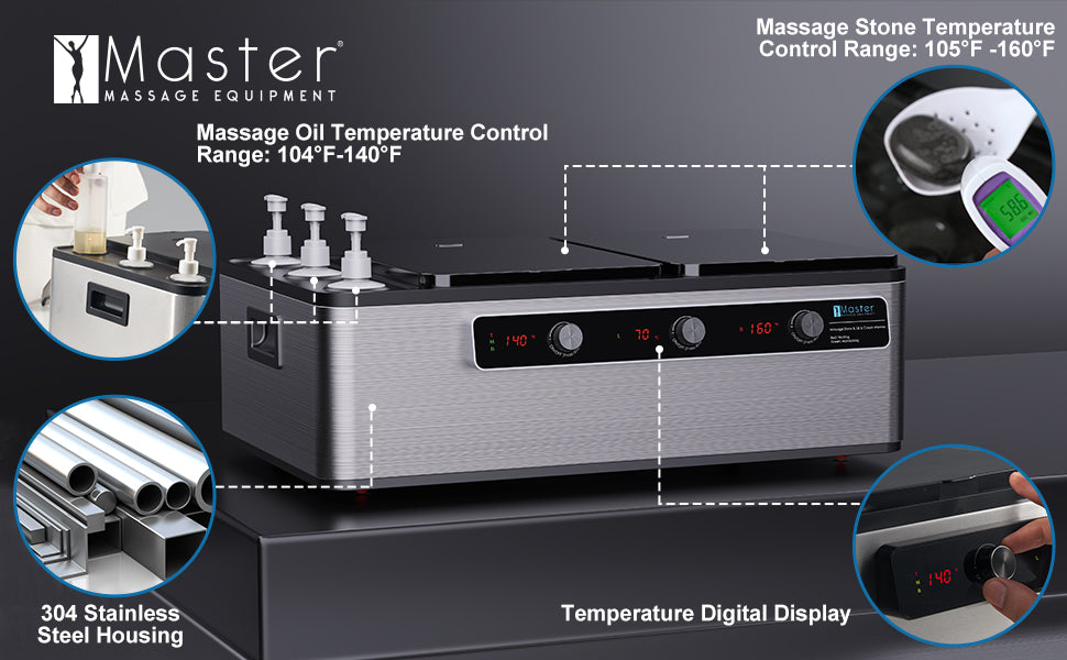 Professional Electric Massage Stone Warmer with Steam Function - 3 Bottle Heater for Massage Oil, Lotion & Gel - Perfect for Spa, Home Relaxation & Physical Therapy