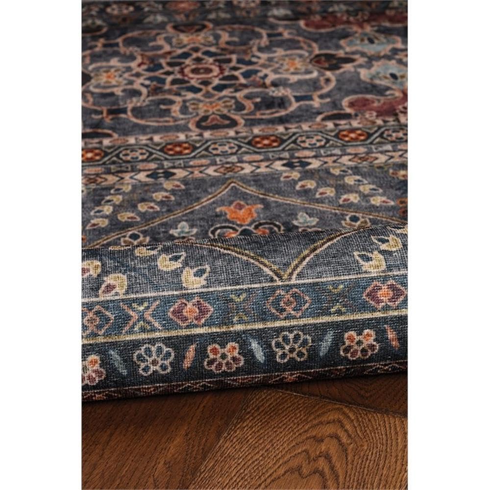 Linon Washable Buford Polyester 5'x7' Area Rug in Teal Blue - Soft Non-Slip Living Room Bedroom Rug for Home Decor