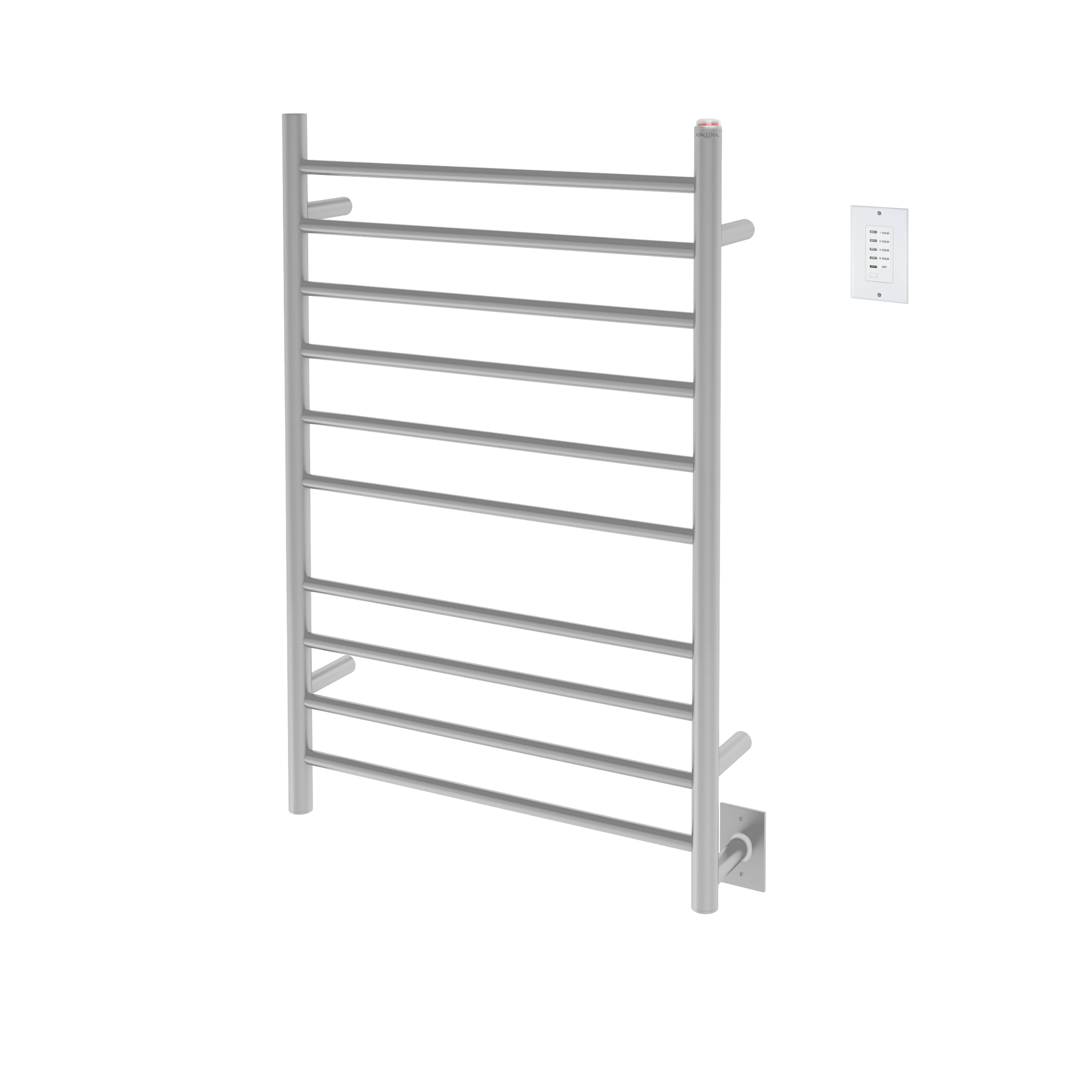 Novara Dual 10 Bar Wall Mount Towel Warmer - Brushed Stainless Steel with Digital Timer - Perfect for Bathroom, Spa & Luxury Home Heating