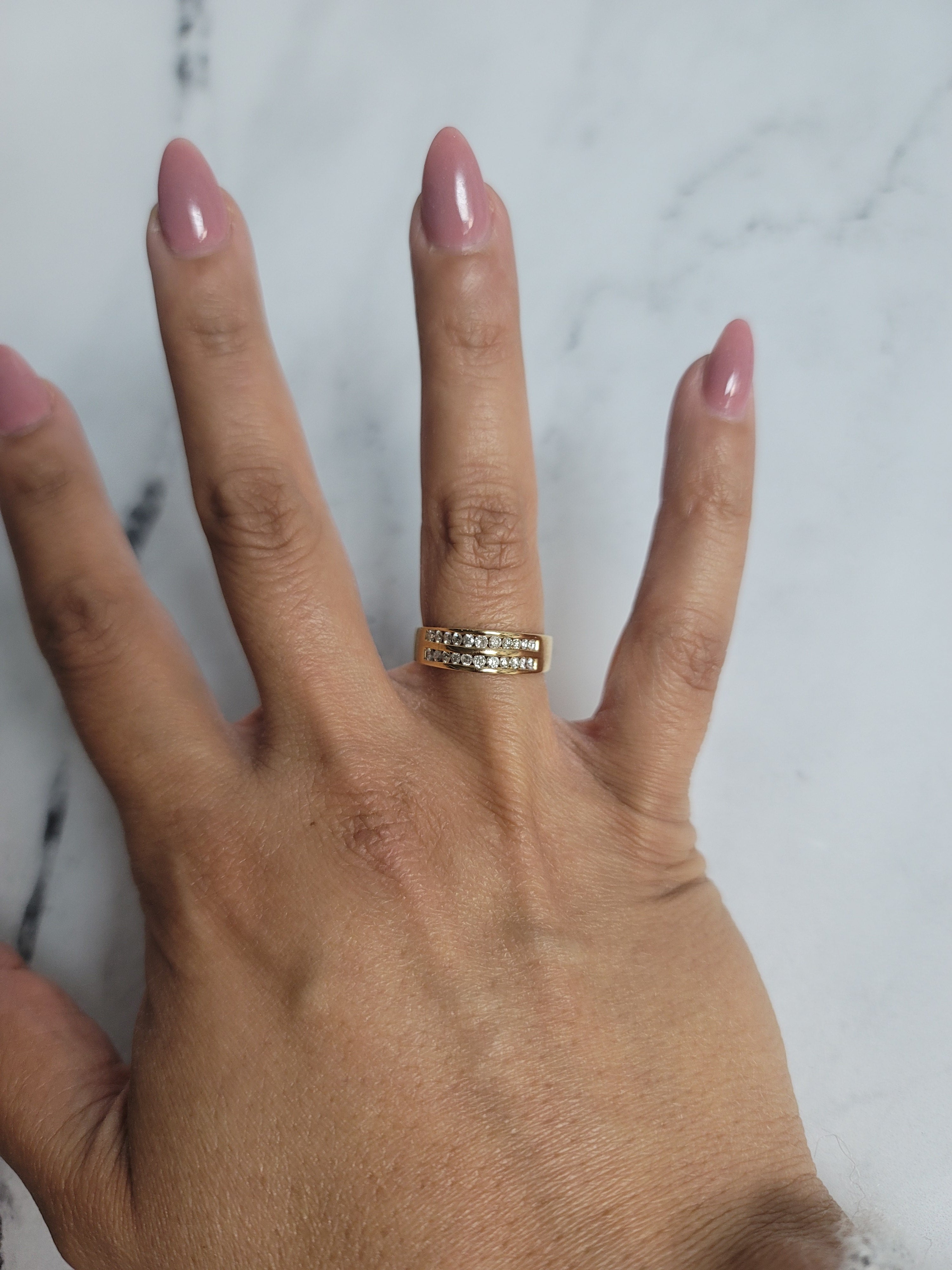 14K Yellow Gold Double Row Diamond Wedding Band - 0.75cttw Elegant Bridal Ring for Women, Perfect for Engagement, Anniversary & Special Occasions