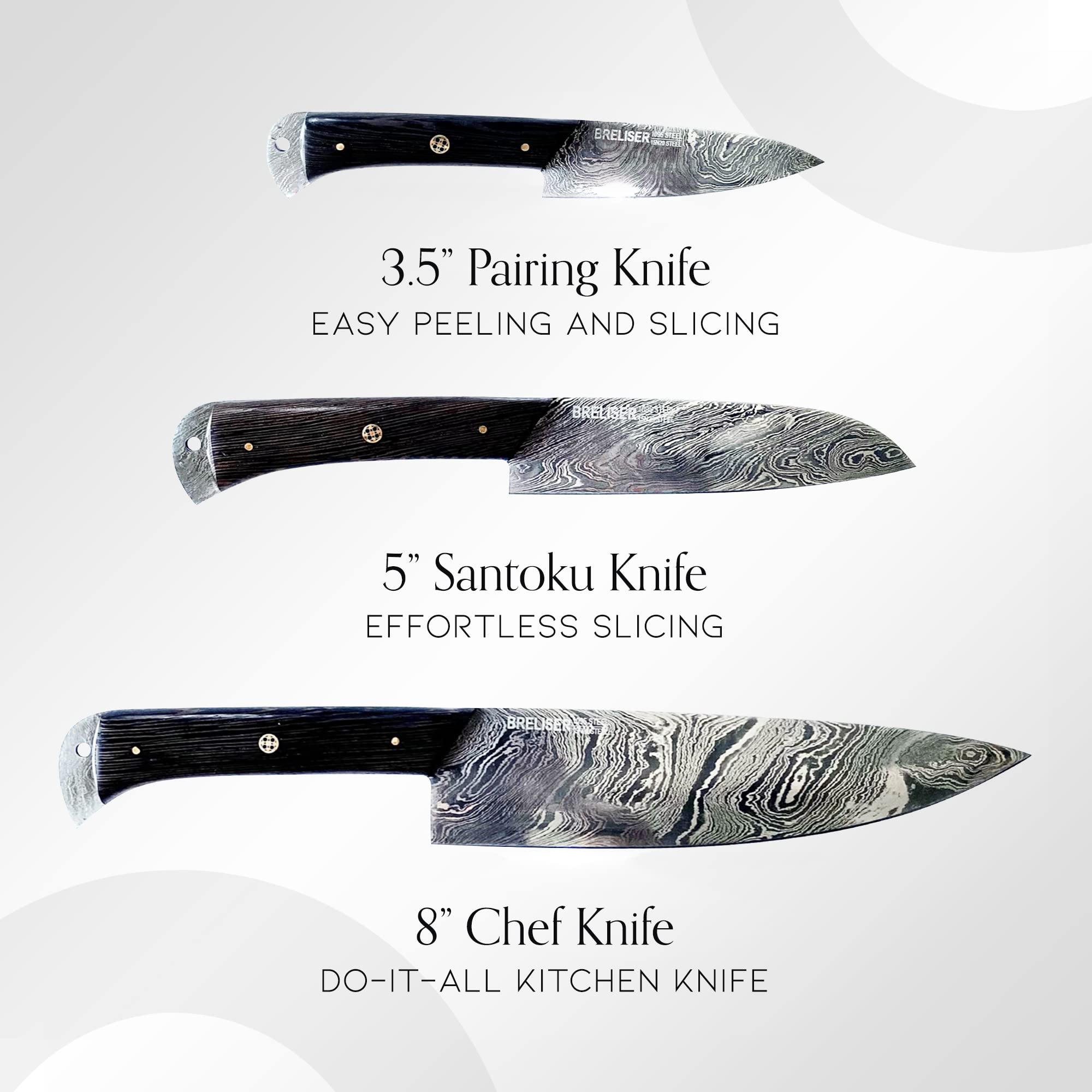 Premium 3-Piece Damascus Steel Knife Set - Professional Chef Knife, Santoku Knife & Paring Knife with Wenge Wood Handles - Perfect for Home Cooking, Professional Kitchens & Chef Gifts