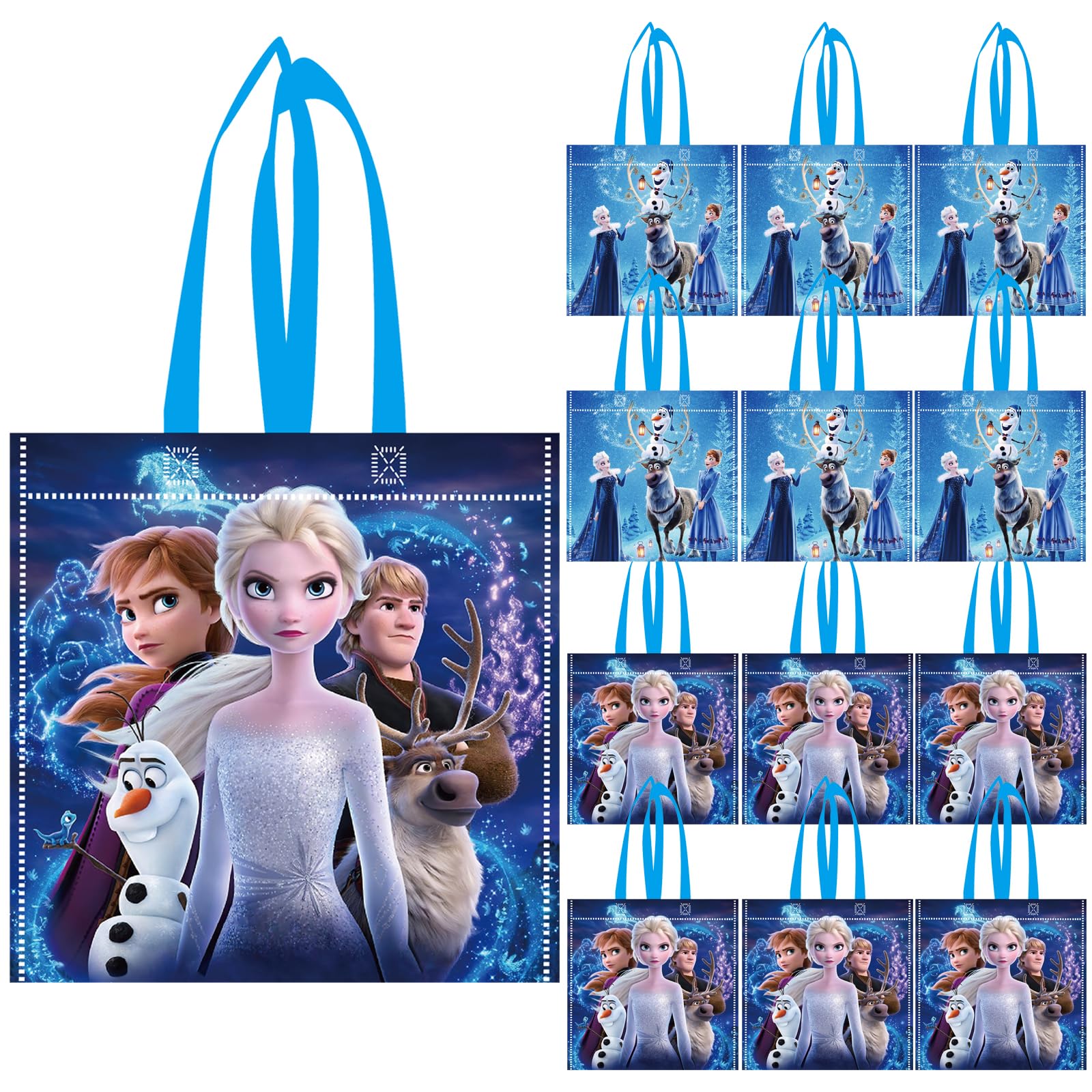 12 Pcs Frozen Themed Party Favor Bags - Reusable Non-Woven Tote Gift Bags for Candy & Treats | Elsa, Anna & Olaf Birthday Decorations | Perfect for Disney Frozen Themed Parties, Baby Showers & Kids' Birthday Celebrations