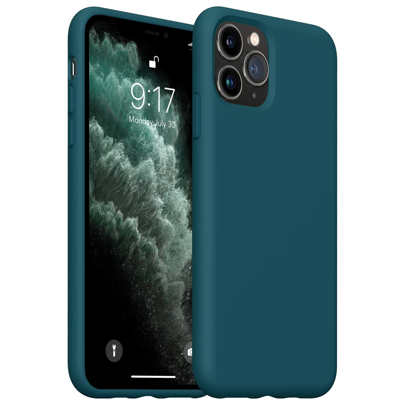OUXUL Slim Liquid Silicone Case for iPhone 11 Pro Max 6.5 Inch - Shockproof Full Body Protection with Microfiber Lining - Premium Blackish Green Cover for Everyday Use & Travel Protection