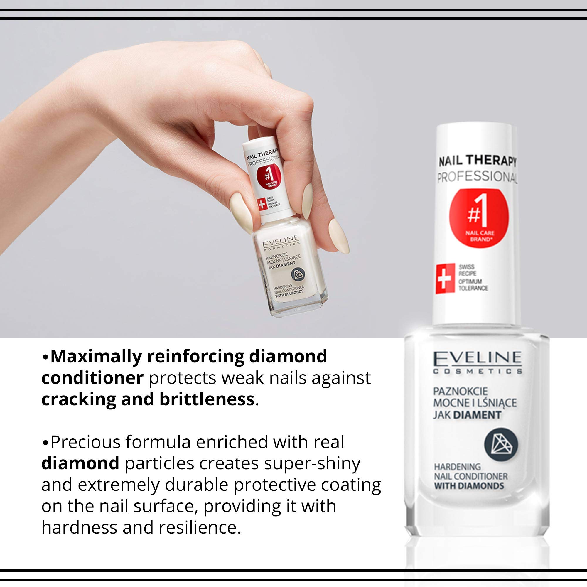 Eveline Cosmetics Professional Diamond Nail Hardener & Strengthener with Titanium Formula - Nail Care Treatment for Strong, Healthy Nails - 12ml | Perfect for Salon Use & At-Home Manicures