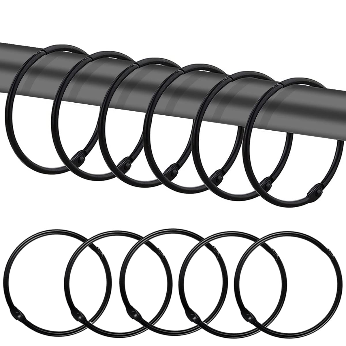 18 Pack Rustproof Black Metal Matte Shower Curtain Rings - Smooth Gliding Anti-Drop Hooks for Bathroom, Home & Hotel Use - Durable Shower Accessories for Daily Bathing and Spa Experience