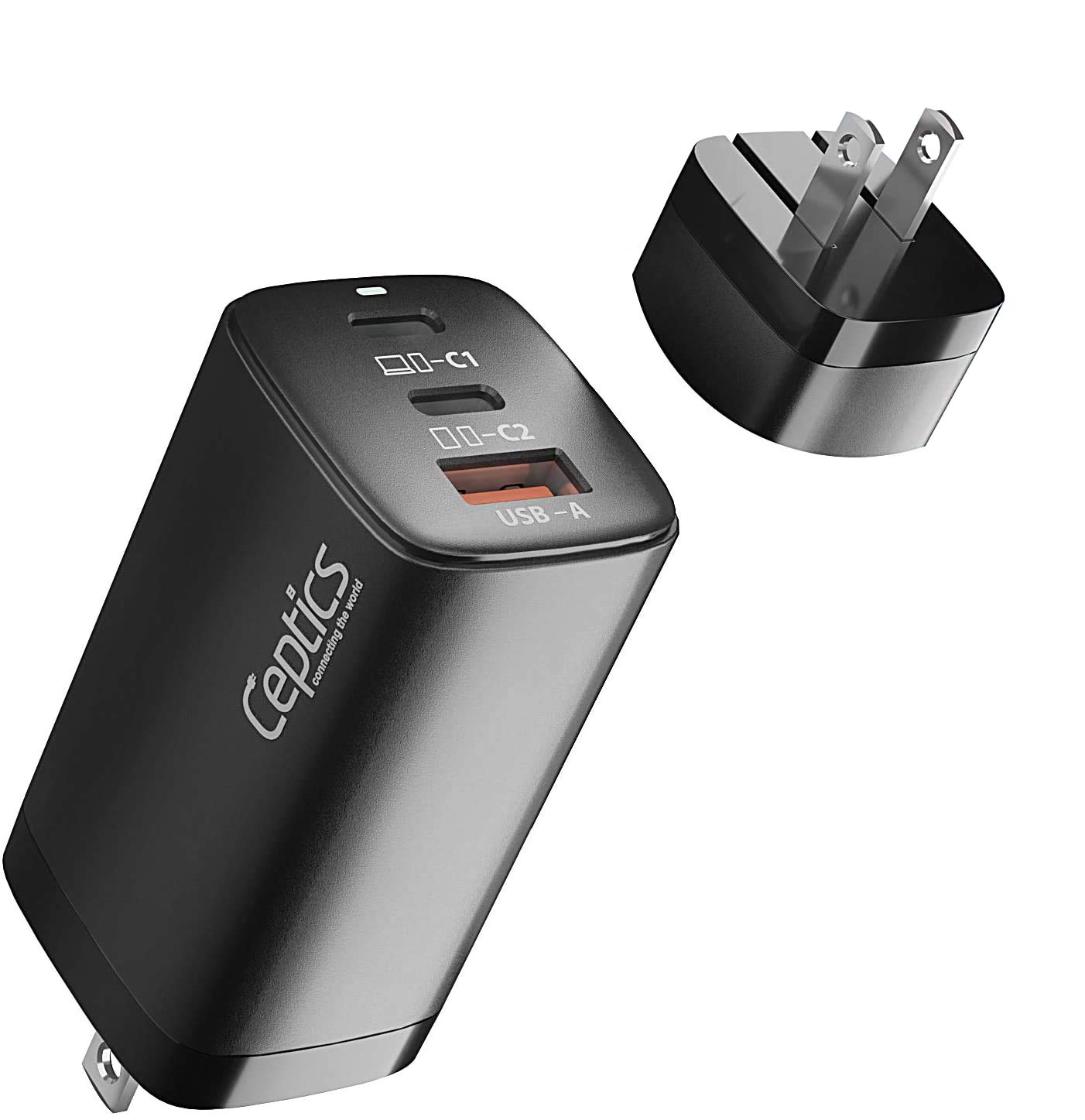 65W GaN USB C Wall Charger with 3 Ports (2 USB-C & 1 USB-A) - PD 3.0 Fast Charger for MacBook, iPhone 15, iPad, Galaxy S23 - Compact Travel Charger for Home, Office & Airports