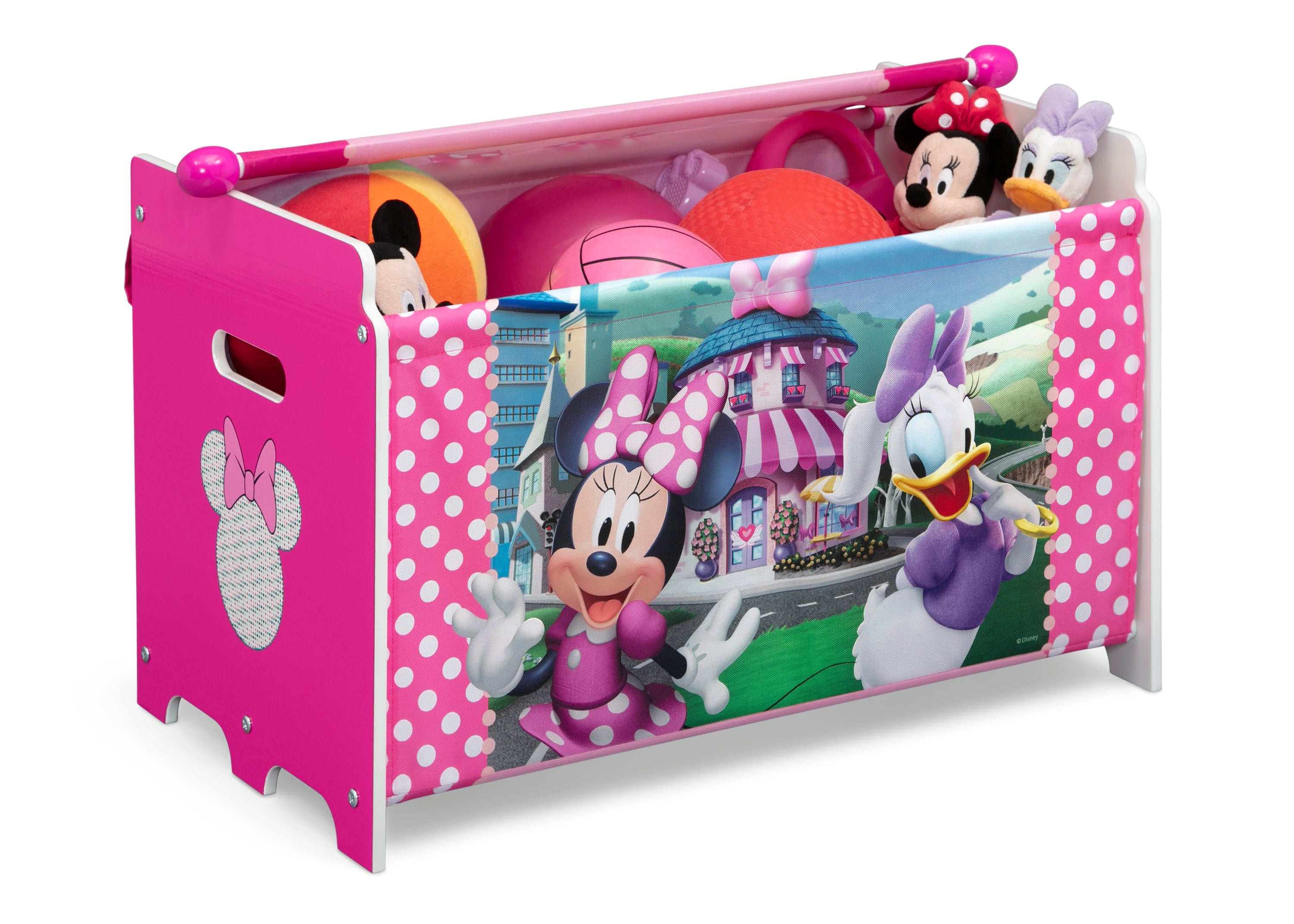 Minnie Mouse Toy Storage Box with Retractable Fabric Lid - Kids Room Organization & Disney Themed Decor for Bedroom, Playroom, Nursery