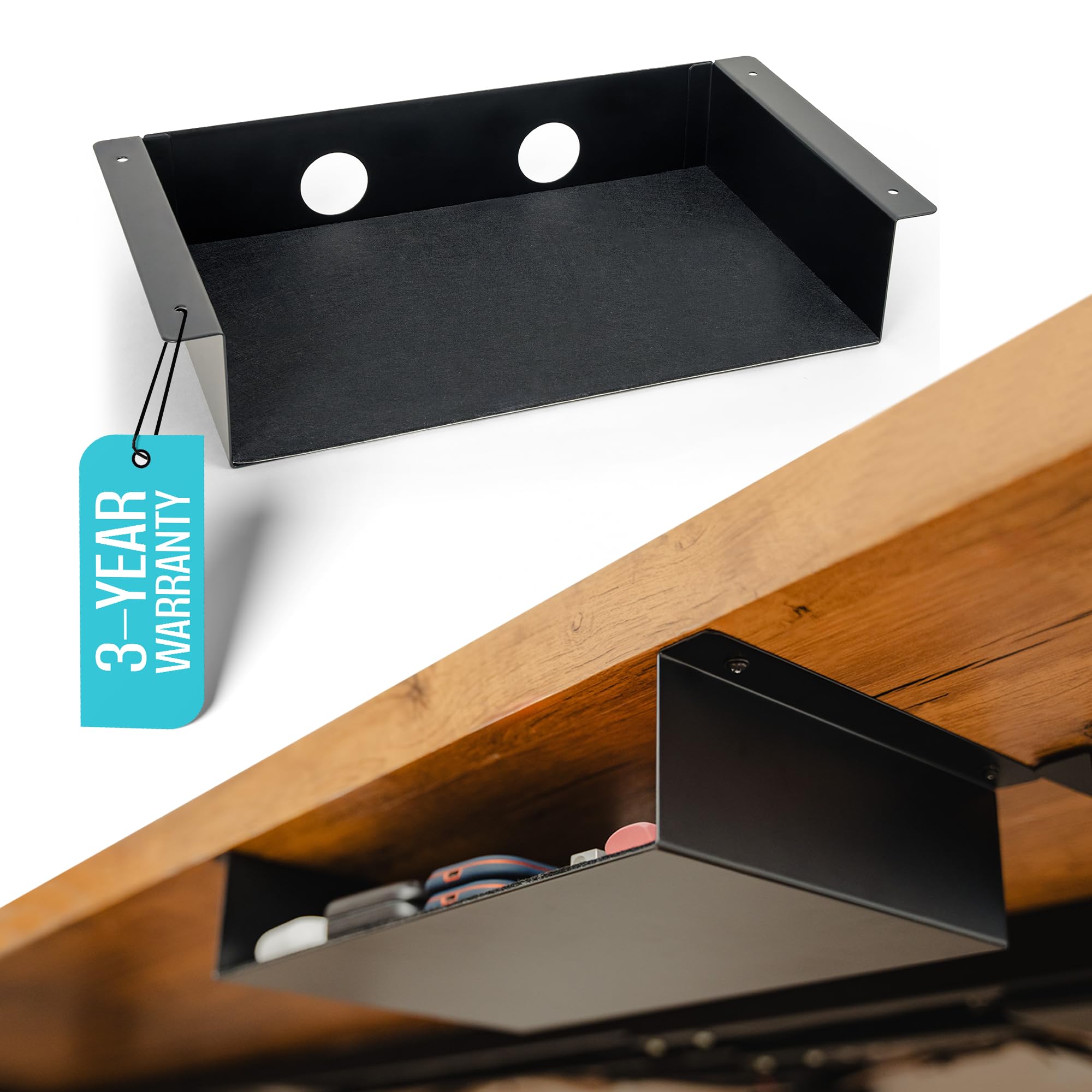 Under Desk Storage Shelf Organizer - Heavy Duty Carbon Steel Mountable Tray with Cable Management, 13