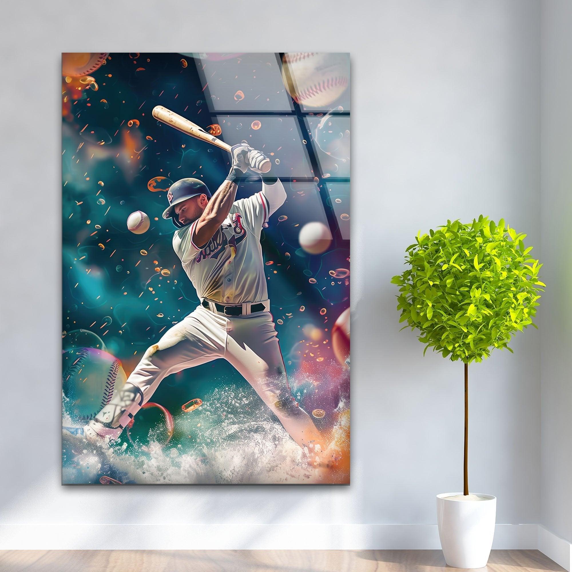 Baseball Player Glass Wall Art - Handmade Sports Decor for Home & Office - Perfect for Man Cave, Game Room, or Sports Bar