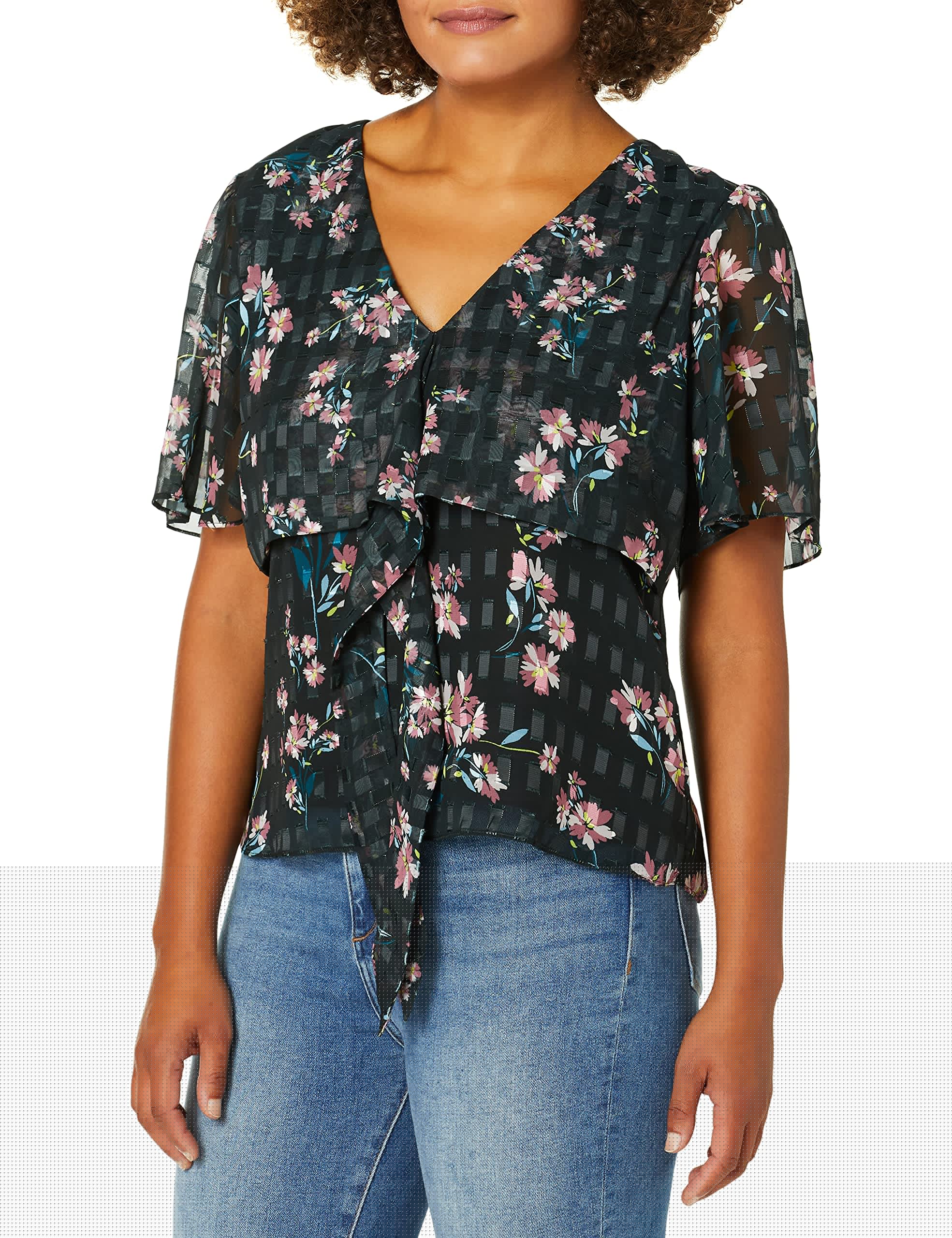 Devlin Women's Luisa Blouse - Trendy Floral Print Short Sleeve Top for Casual Wear, Office & Date Night | Plus Size Options Available