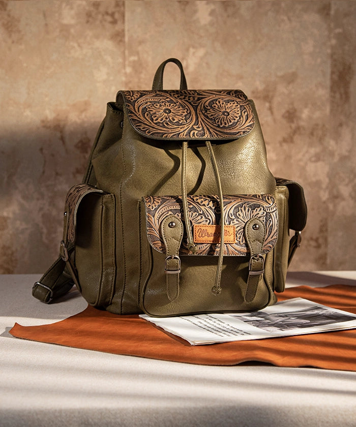 Wrangler Floral Tooled Concealed Carry Backpack for Women & Men - Tactical EDC Hiking Daypack with Hidden Gun Pocket - Perfect for Outdoor Adventures, Travel & Everyday Use