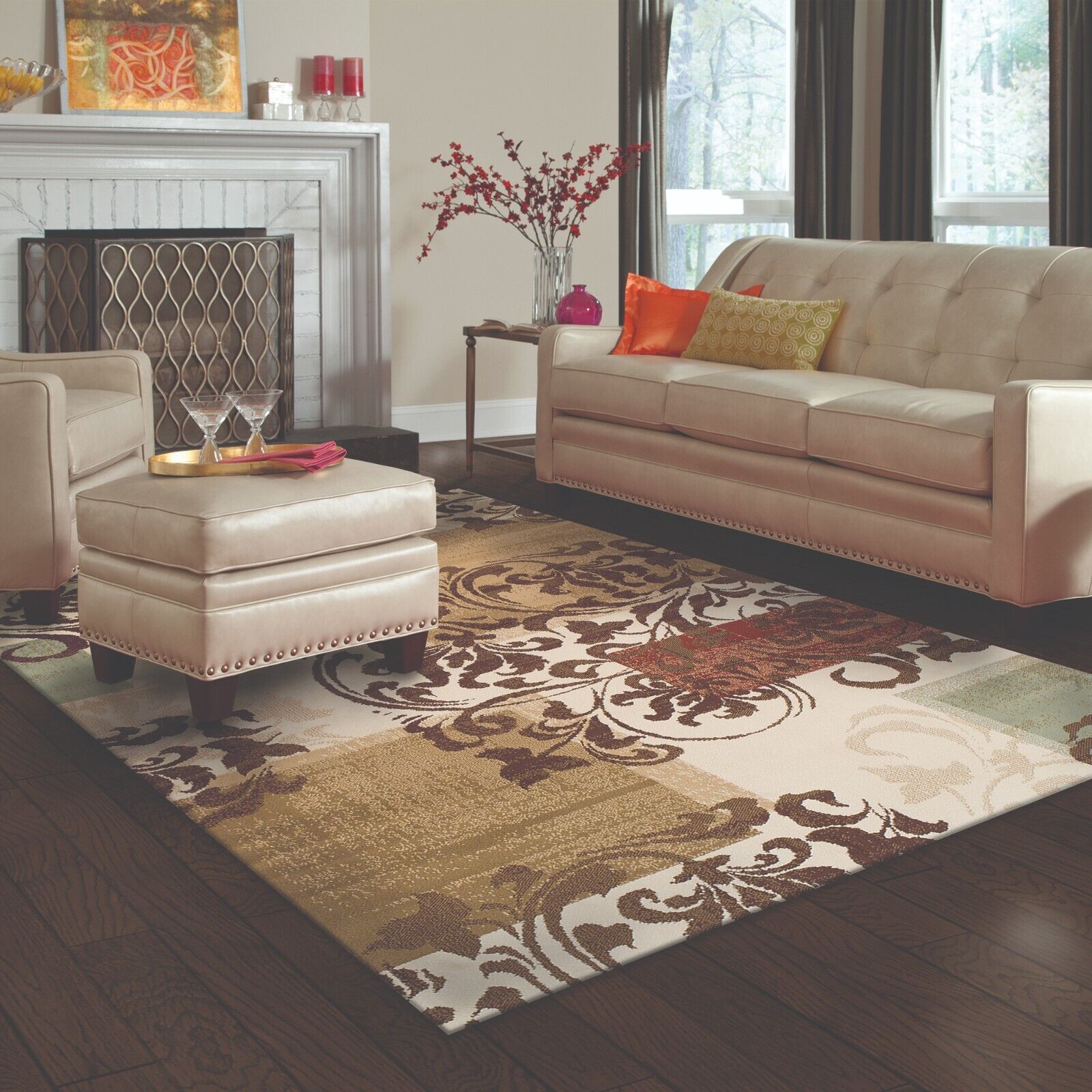 Modern Indoor Area Rug & Runner - Soft Non-Slip Living Room Carpet for Bedroom, Hallway, Nursery | Storyville Scroll Design