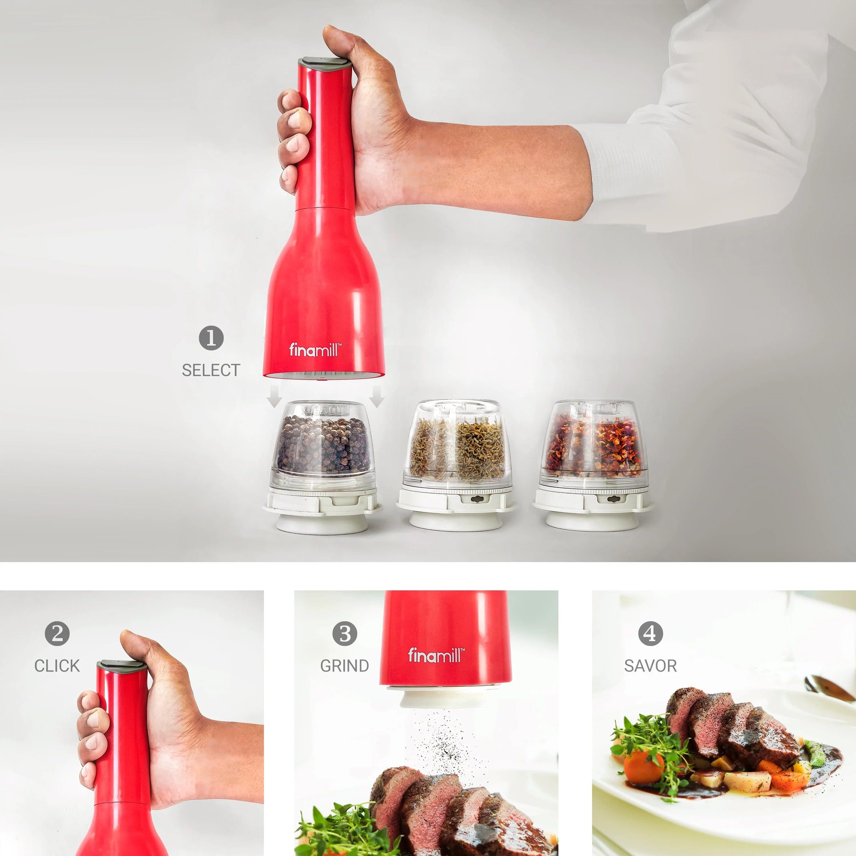 Premium FinaMill Spice Grinder for Fresh Herbs & Spices - Electric Mill with Removable Pods - Perfect for Sangria, Cocktails & Cooking - Ideal for Home Chefs & Bartenders