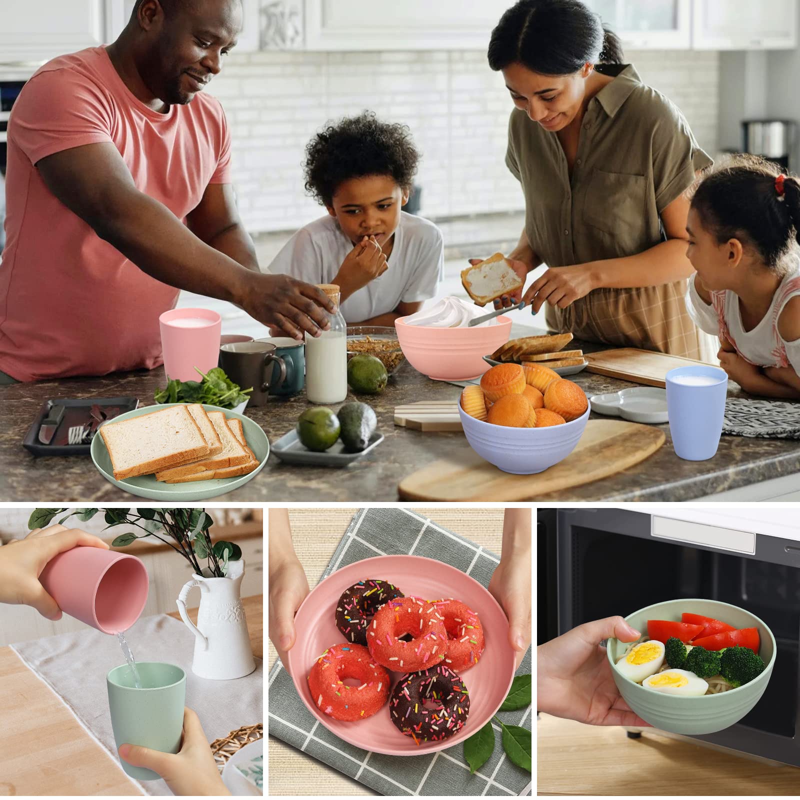 Eco-Friendly Wheat Straw Dinnerware Set for 4 - 28-Piece Microwave Safe Plates, Bowls & Cutlery | Colorful BPA-Free Kitchen Dishes for College Dorm, Camping & Sustainable Home Dining