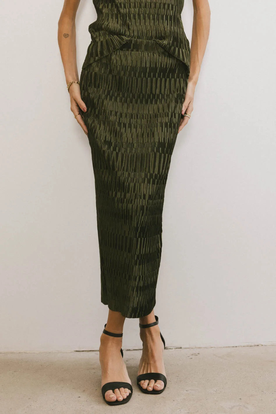 Dream Textured Skirt in Dark Moss - Flowy A-Line Midi Skirt for Women | Perfect for Office, Date Night & Summer Outfits | FINAL SALE