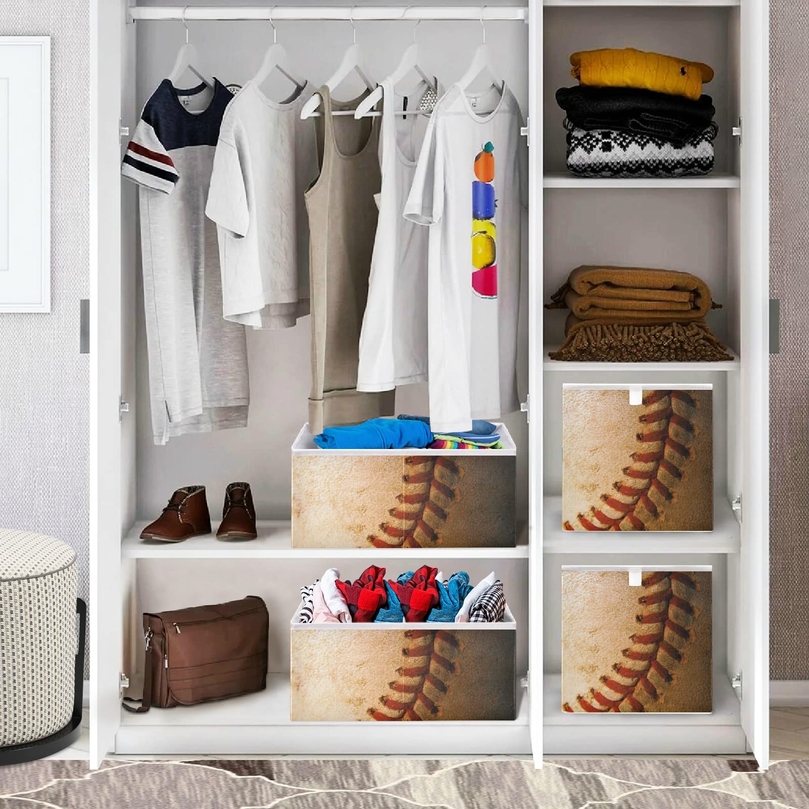 Collapsible Square Fabric Storage Bins - Foldable Cloth Baskets for Baseball Gear, Home Organization, Shelves & Closet Storage | Perfect for Nursery, Bedroom & Sports Equipment Storage