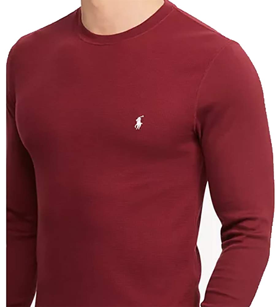 **Polo Ralph Lauren Men's Waffle Knit Crew Neck Thermal Sleepwear Shirt with Polo Bear Logo - Cozy Lounge & Sleepwear for Winter Comfort**