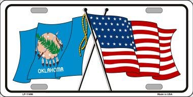 Smart Blonde Oklahoma Crossed US Flag License Plate LP-11496 - American Pride Car Accessory for Trucks, SUVs & Classic Cars