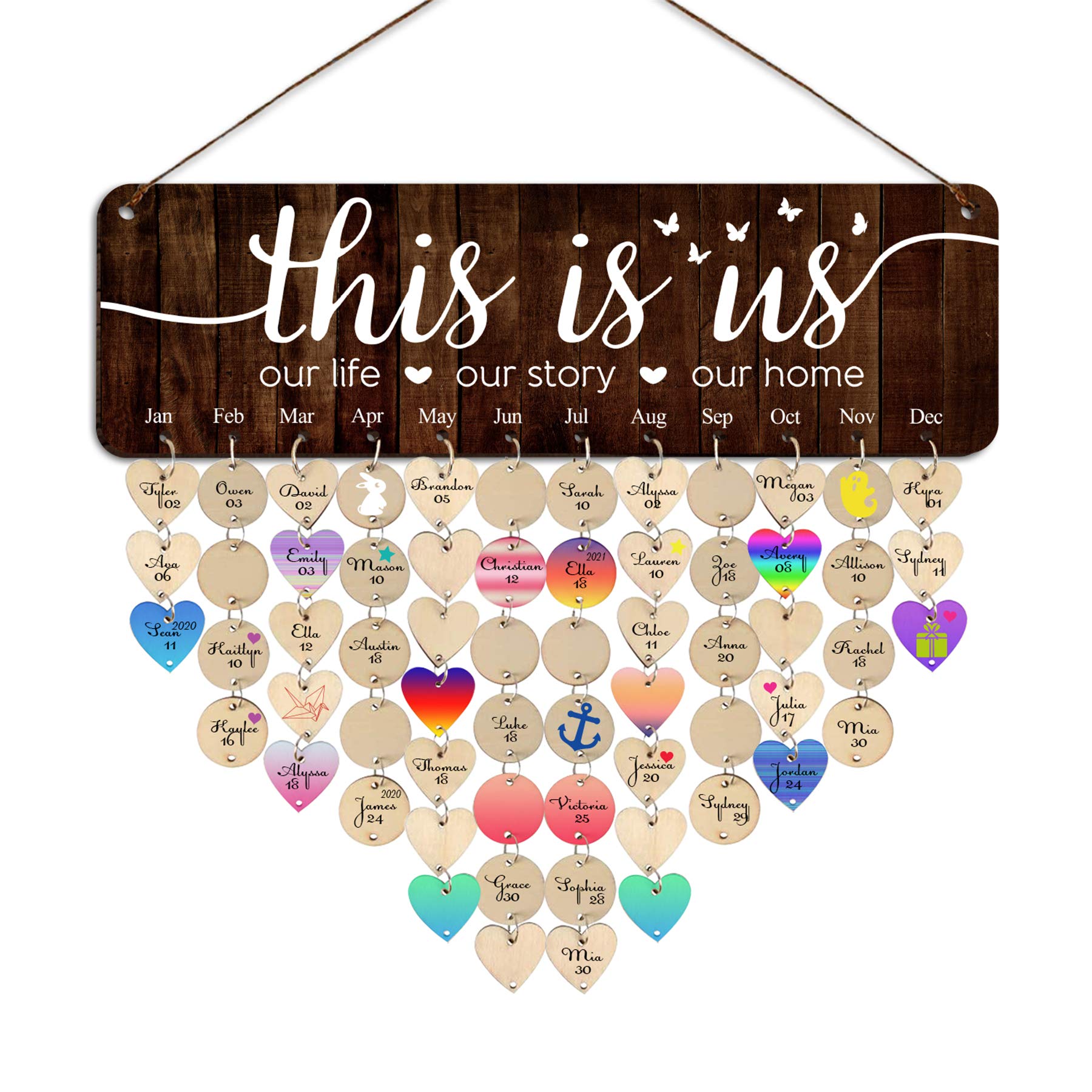 Butterfly This is Us Wooden Family Birthday Reminder Calendar Board with Tags - Thoughtful Mother's Day Gift from Daughter or Son, Birthday Present for Mom, Grandma & Women | Perfect for Home Decor, Wall Hanging & Family Organization