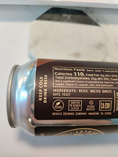 Bravus Oatmeal Dark Non-Alcoholic Craft Beer 24 Pack - 12 Fl Oz Cans | Low Calorie, GABF Silver Medal Winner | Perfect for Parties, BBQs & Healthy Lifestyle