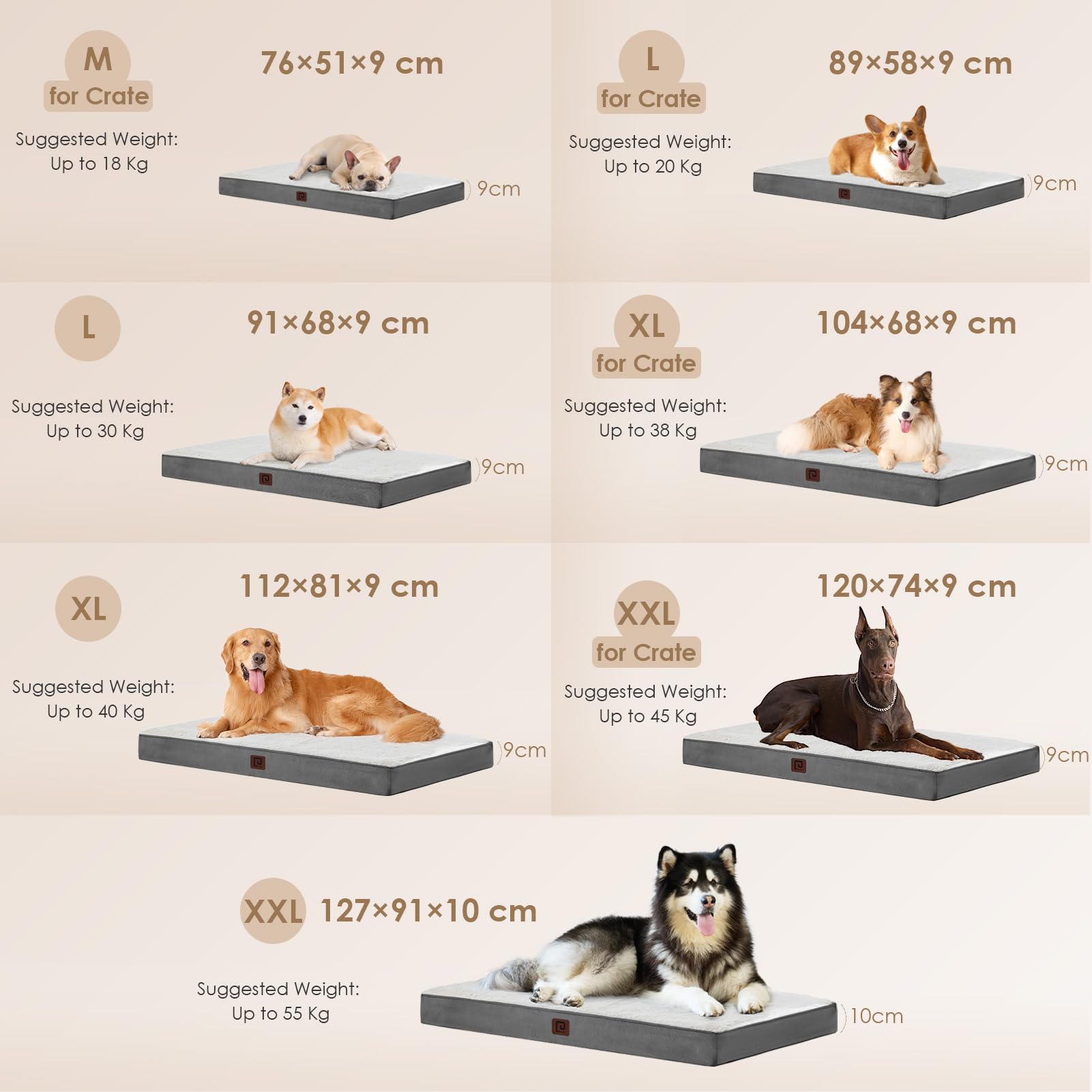 **Orthopedic XXL Dog Bed for Large Breeds - Extra Large 47x29 Inch Washable Pet Bed with Removable Cover - Comfortable Crate Mat for Giant Dogs (Beige) - Perfect for Home, Kennel & Travel Use**