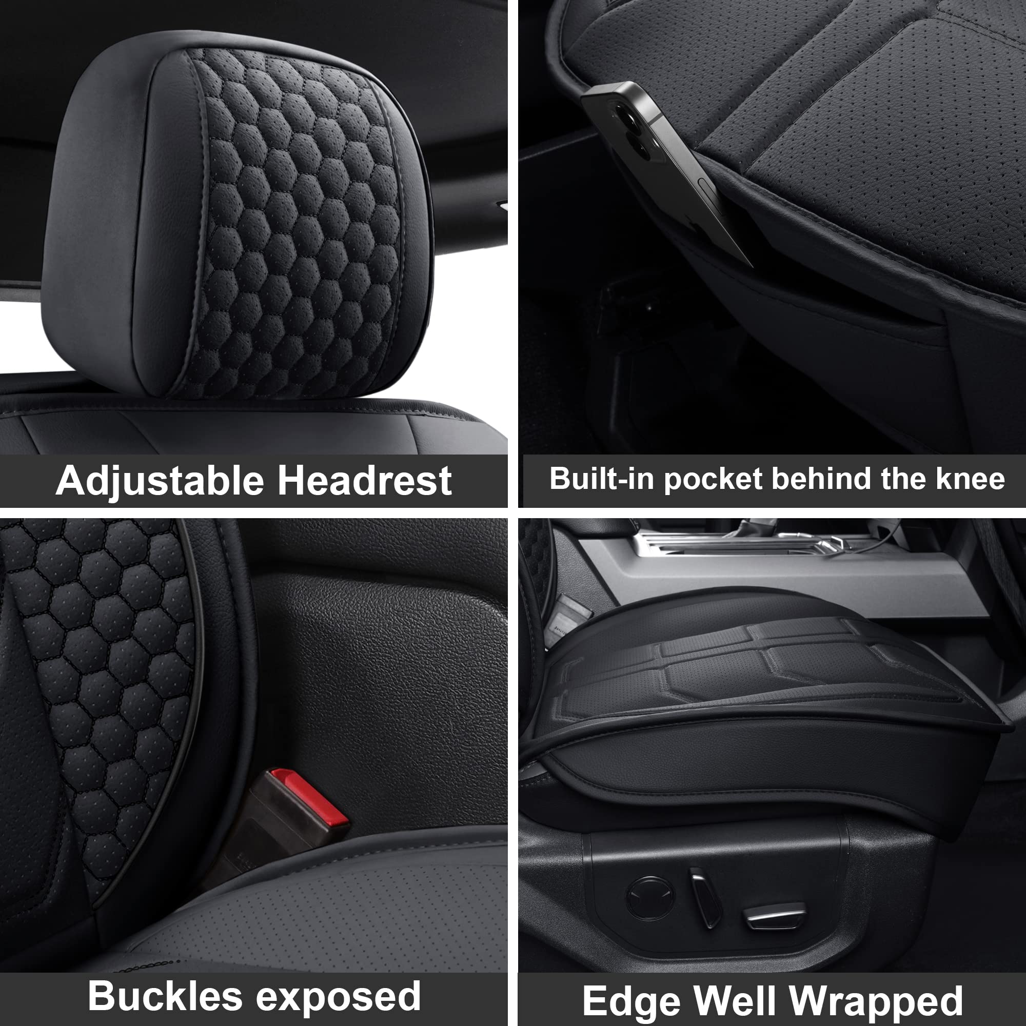 Premium Waterproof Leather Car Seat Covers for Front Seats - Universal Fit for 2009-2022 Ford F-150 & 2017-2022 F250/F350/F450 Pickup Trucks - Black Auto Seat Protectors for Comfort & Durability | Perfect for Road Trips, Daily Commutes & Work Trucks