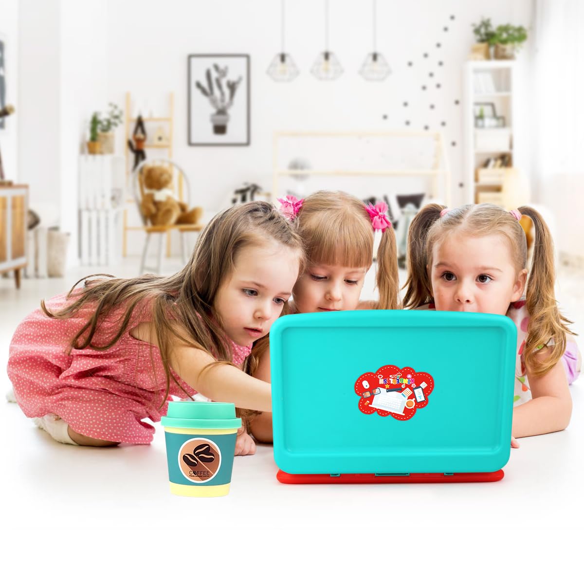 Kids Pretend Play Workstation Set - Toy Office Play Set with Fake Laptop, Toy Phone, Coffee Cup & Headset for Toddlers Ages 3+ | Perfect for Imaginative Play, Role Playing & Early Learning Development