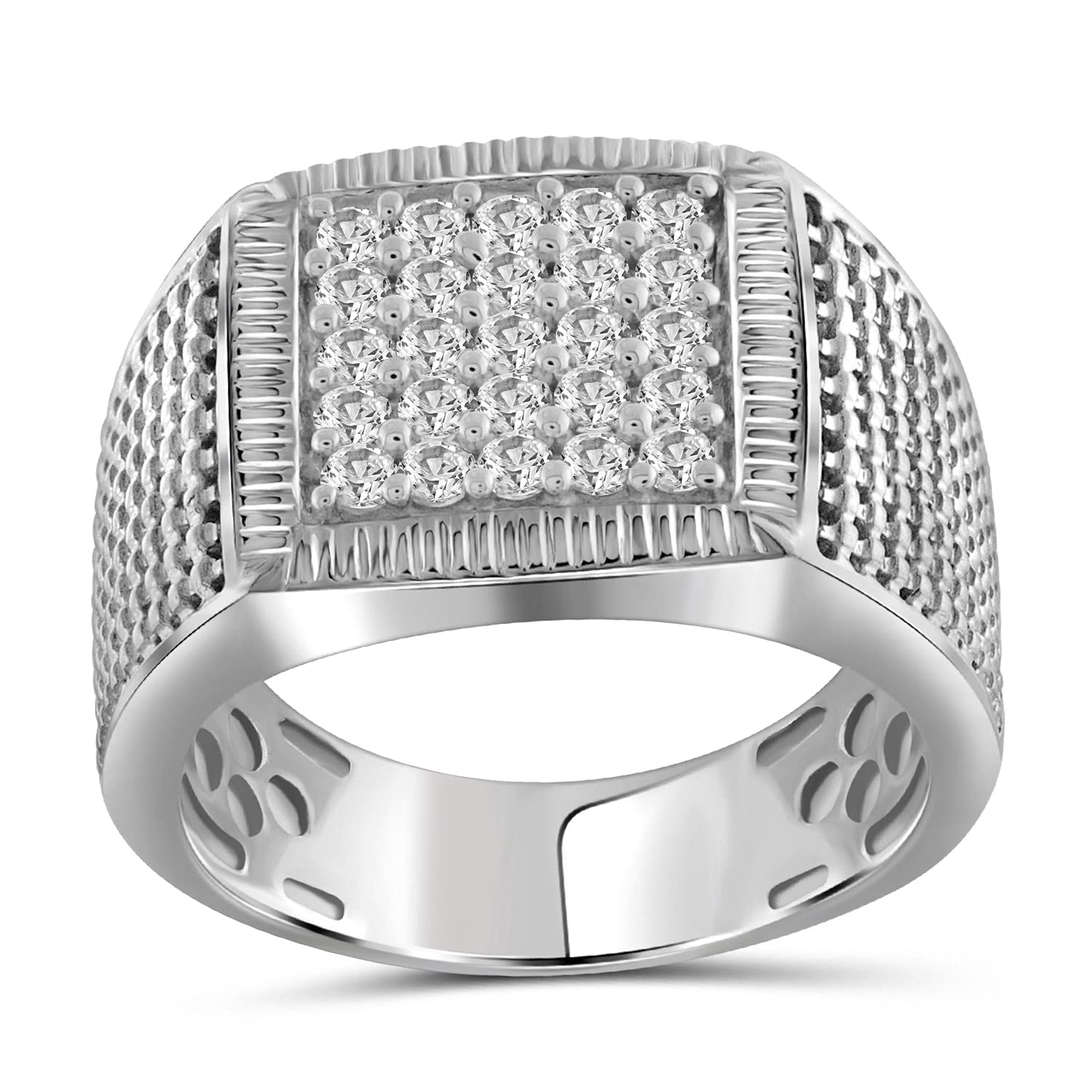 **1CTTW Genuine White Diamond Men's Ring – Hypoallergenic Sterling Silver Wedding Band – Luxury Fashion Statement Jewelry for Men – Perfect Gift for Anniversary, Engagement & Special Occasions**