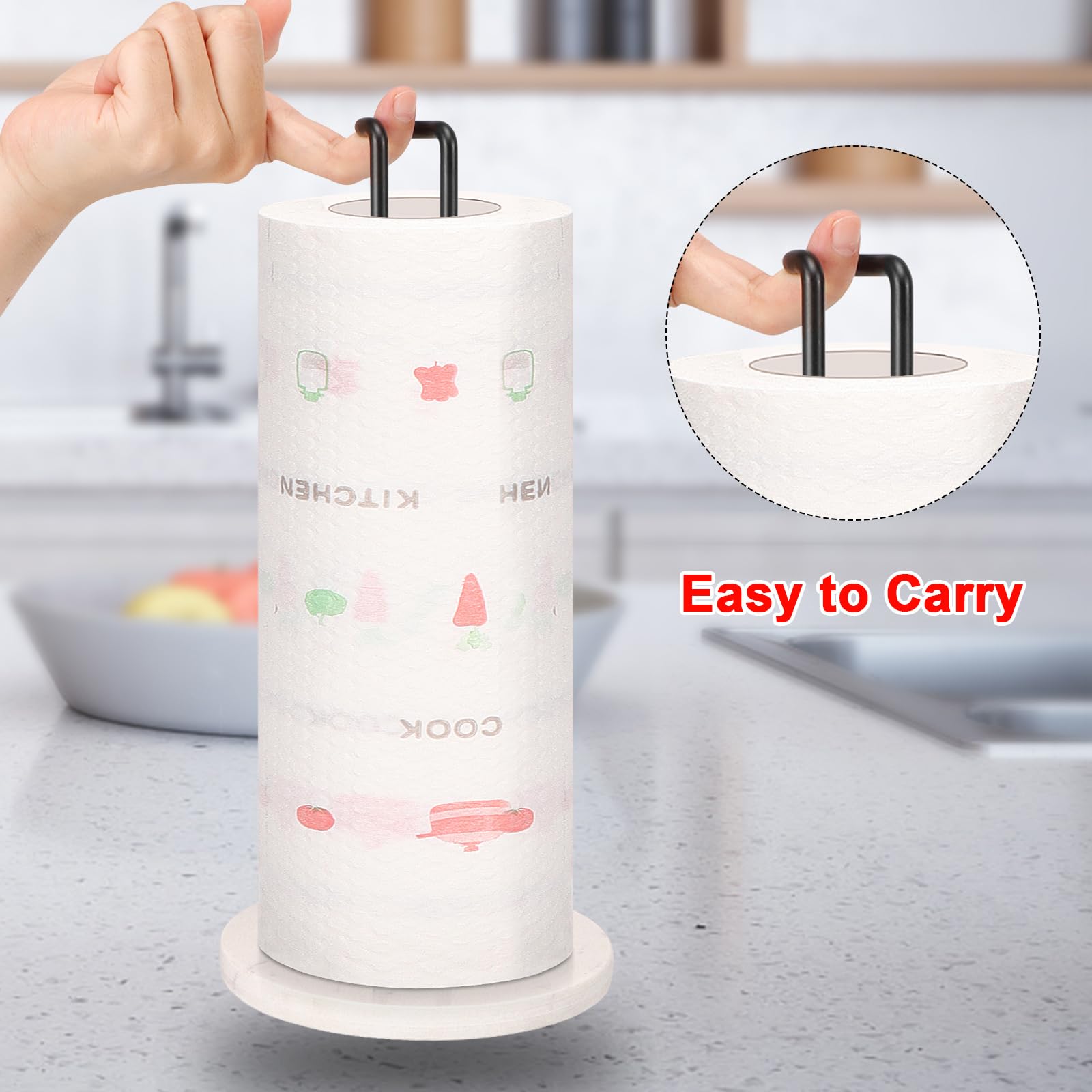 Premium Metal Paper Towel Holder with Marble Base - Sturdy Countertop Stand for Standard & Jumbo Rolls - Matte Black Kitchen Organizer for Farmhouse, Living Room & Office - Perfect for Easy Access While Cooking or Cleaning