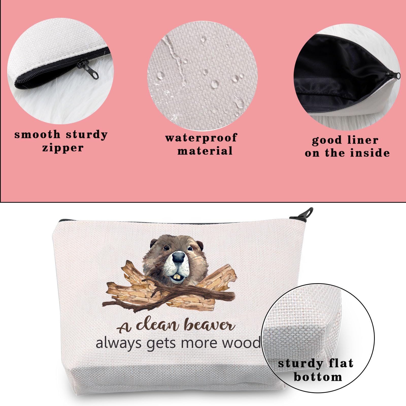 Funny Beaver Themed Cosmetic Bag - Cute Makeup Pouch for Women & Beaver Lovers | Perfect Travel Organizer & Gift Idea for Animal Enthusiasts
