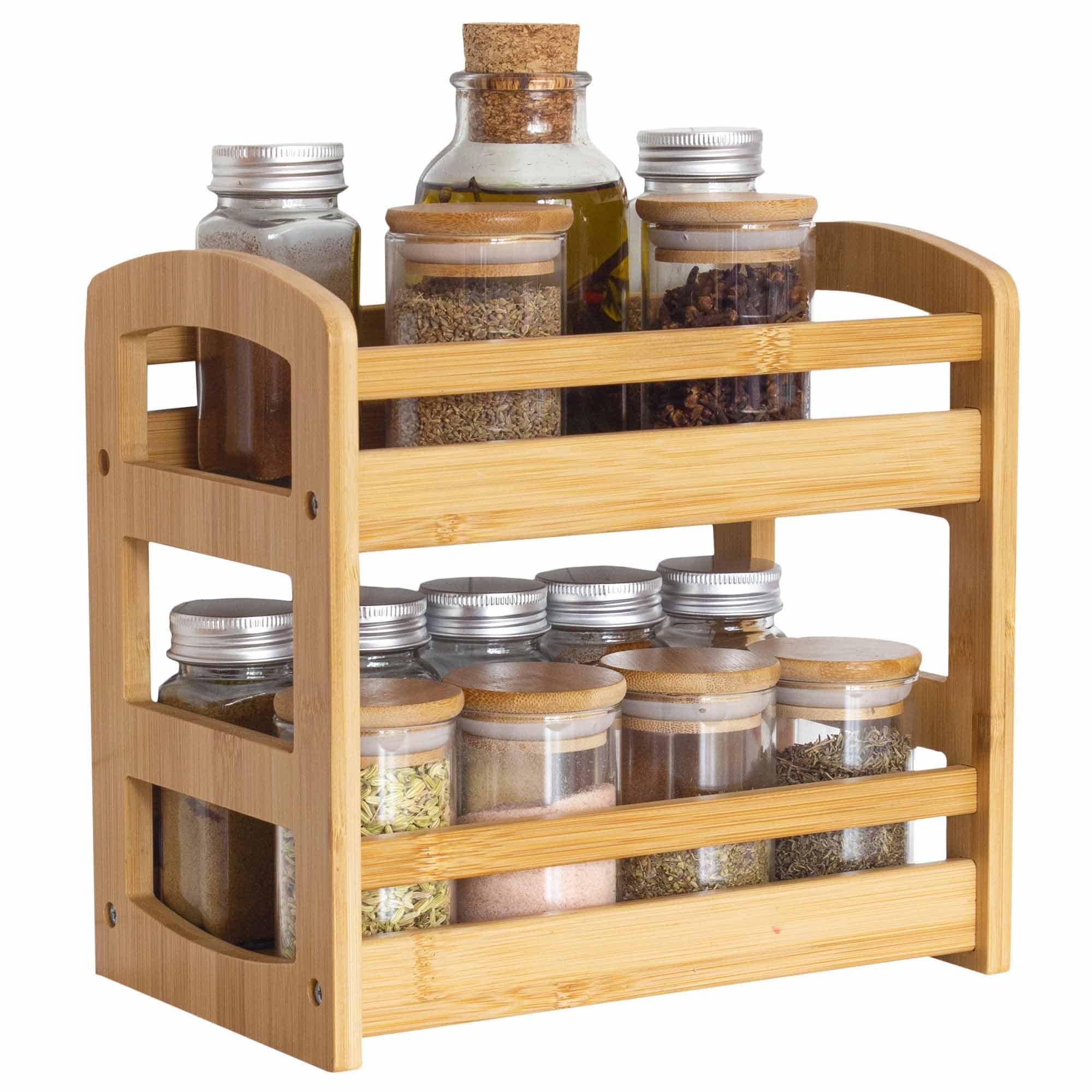 2 Tier Spice Rack Organizer - Space Saving Kitchen Cabinet Shelf for Spices, Seasonings & Jars - Perfect for Pantry, Countertop or Cabinet Storage