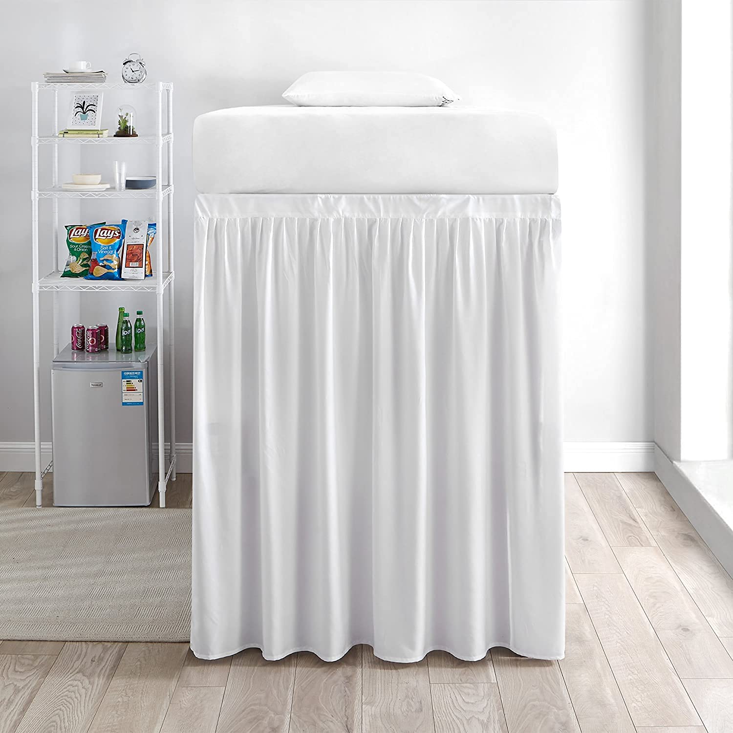 Extra Long Twin-XL Dorm Bed Skirt - 32 Inch Drop 100% Brushed Microfiber - White College Dorm Room Bedding | Perfect for Dorm Decor, Twin XL Beds & Enhancing Room Aesthetics