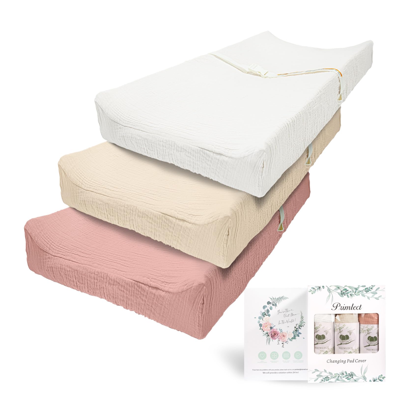 Soft & Breathable 100% Cotton Muslin Changing Pad Cover - 3 Pack for Standard 32