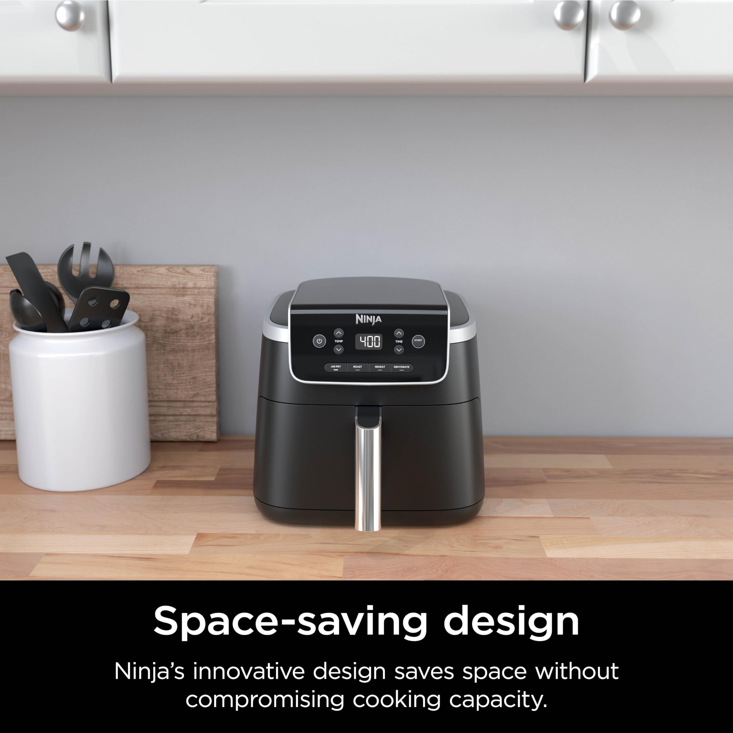Ninja AF141 5 QT Air Fryer Pro 4-in-1 with Air Crisp Technology - Air Fry, Roast, Reheat & Dehydrate - 400°F Fast Cooking, Nonstick Basket & Crisper Plate - Perfect for Family Meals, Healthy Snacks & Quick Weeknight Dinners - Grey (Renewed)