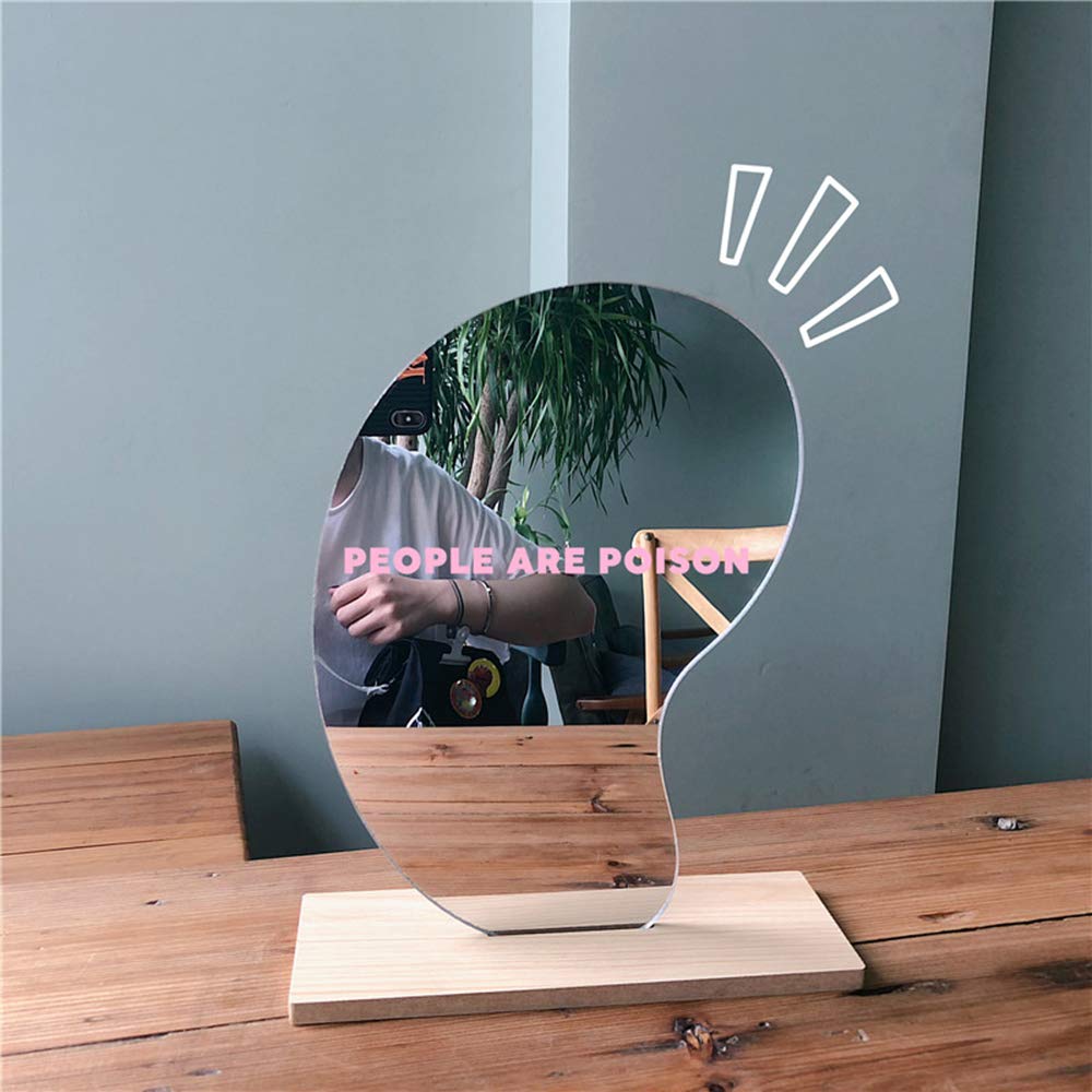 Acrylic Table Makeup Mirror with Wooden Base - 24x15cm Mango-Shaped Vanity Mirror for Bedroom & Desktop Decoration | Perfect for Dressing Table, Home Decor, and Gift Ideas