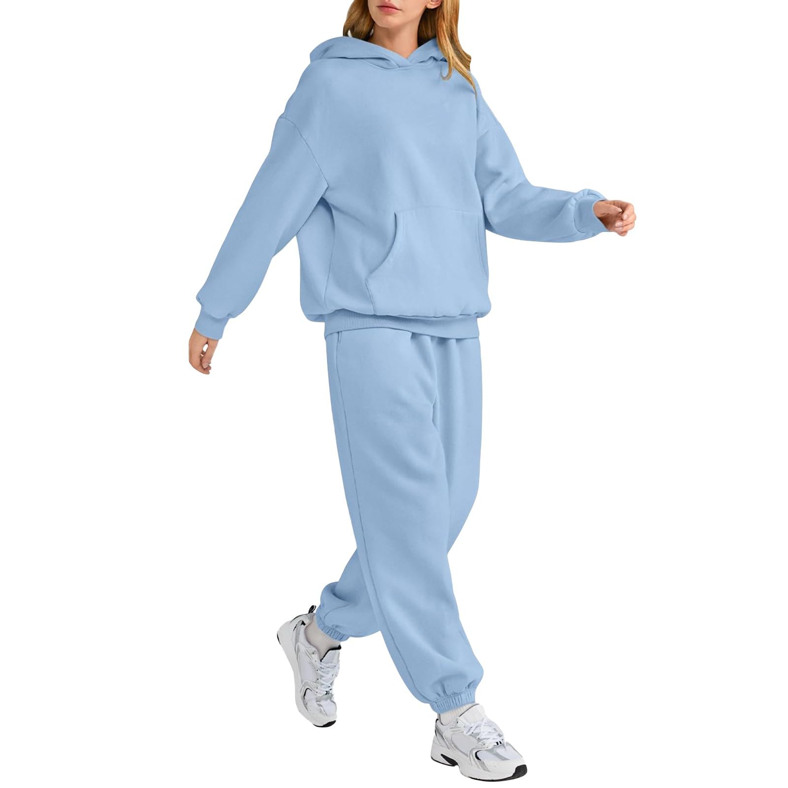 Women's Solid Color Lounge Sets - Long Sleeve Hoodie & Sweatpants with Pockets | 2-Piece Casual Outfit for Fall | Perfect for Home Relaxation, Running Errands & Coffee Dates