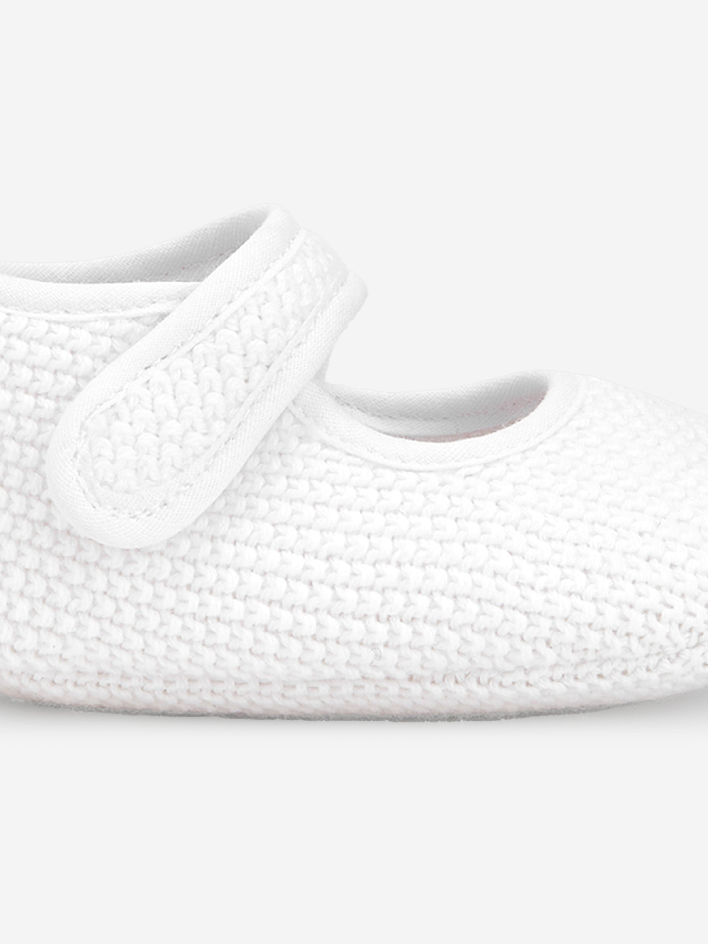 Baby Girls Cotton Knit Pre-Walker Shoes in White - Soft First Walking Shoes for Infants & Toddlers - Perfect for Indoor Play, First Steps, and Special Occasions
