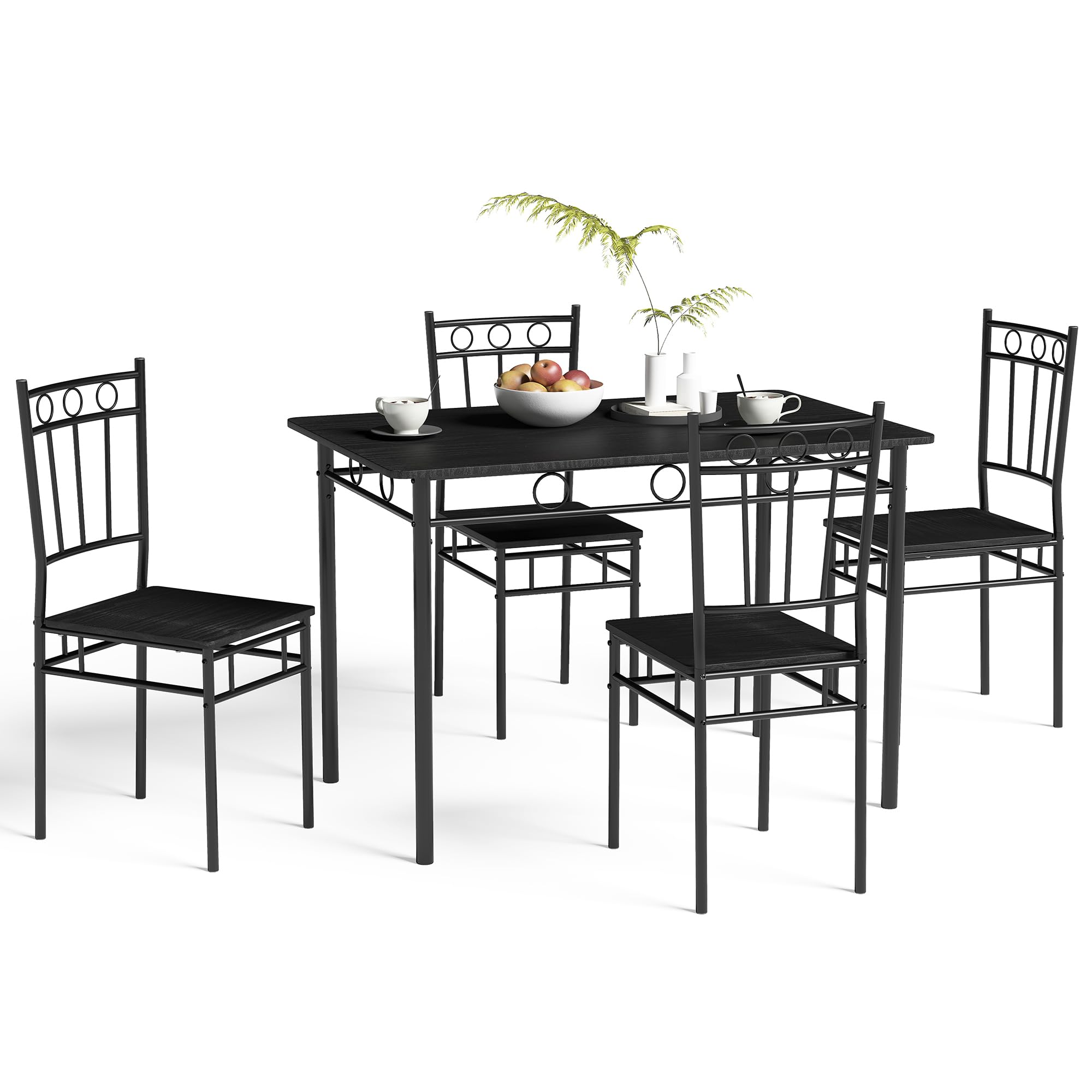 5-Piece Retro Black Dining Table Set for 4 - Rectangular Kitchen Table with 4 Chairs - Space-Saving Apartment Furniture for Small Spaces, Dinettes & Compact Homes - Perfect for Breakfast Nooks, Studio Apartments & Cozy Dining Areas