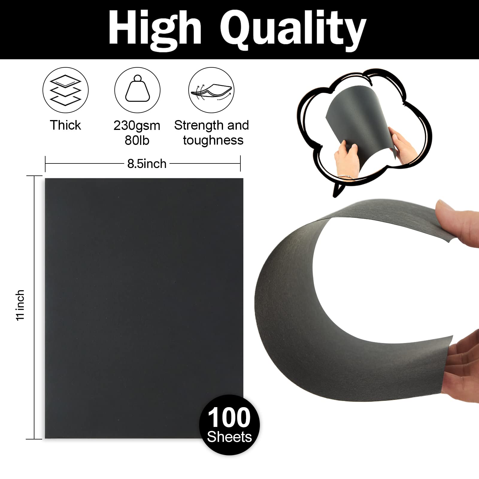 100 Sheets Black Cardstock Paper 8.5