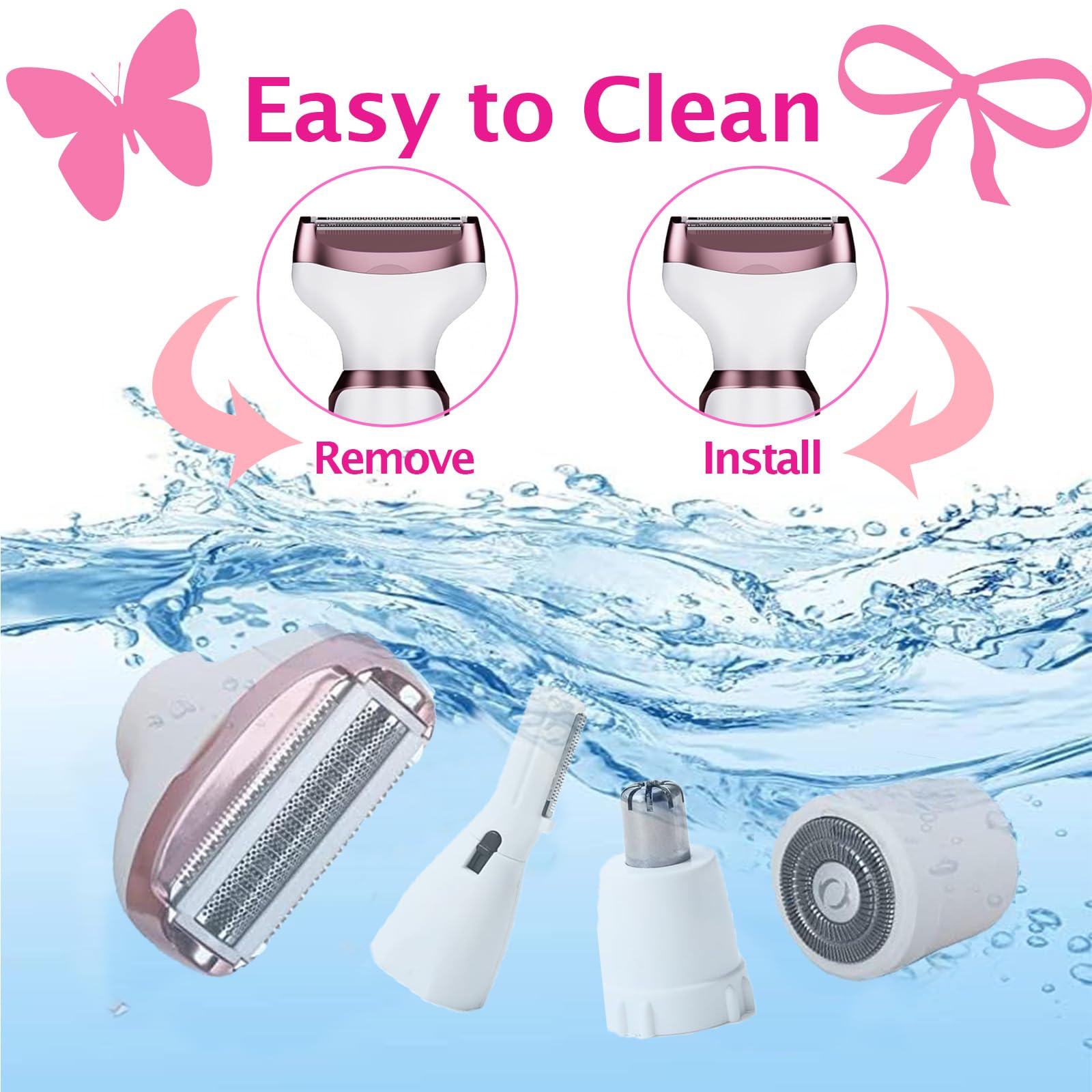 4-in-1 Electric Bikini Trimmer for Women - Painless Pubic, Body & Facial Hair Remover | Waterproof & USB Rechargeable Lady Shaver for Underarms, Legs & Nose | Perfect for Travel, Gym & Sensitive Skin Care